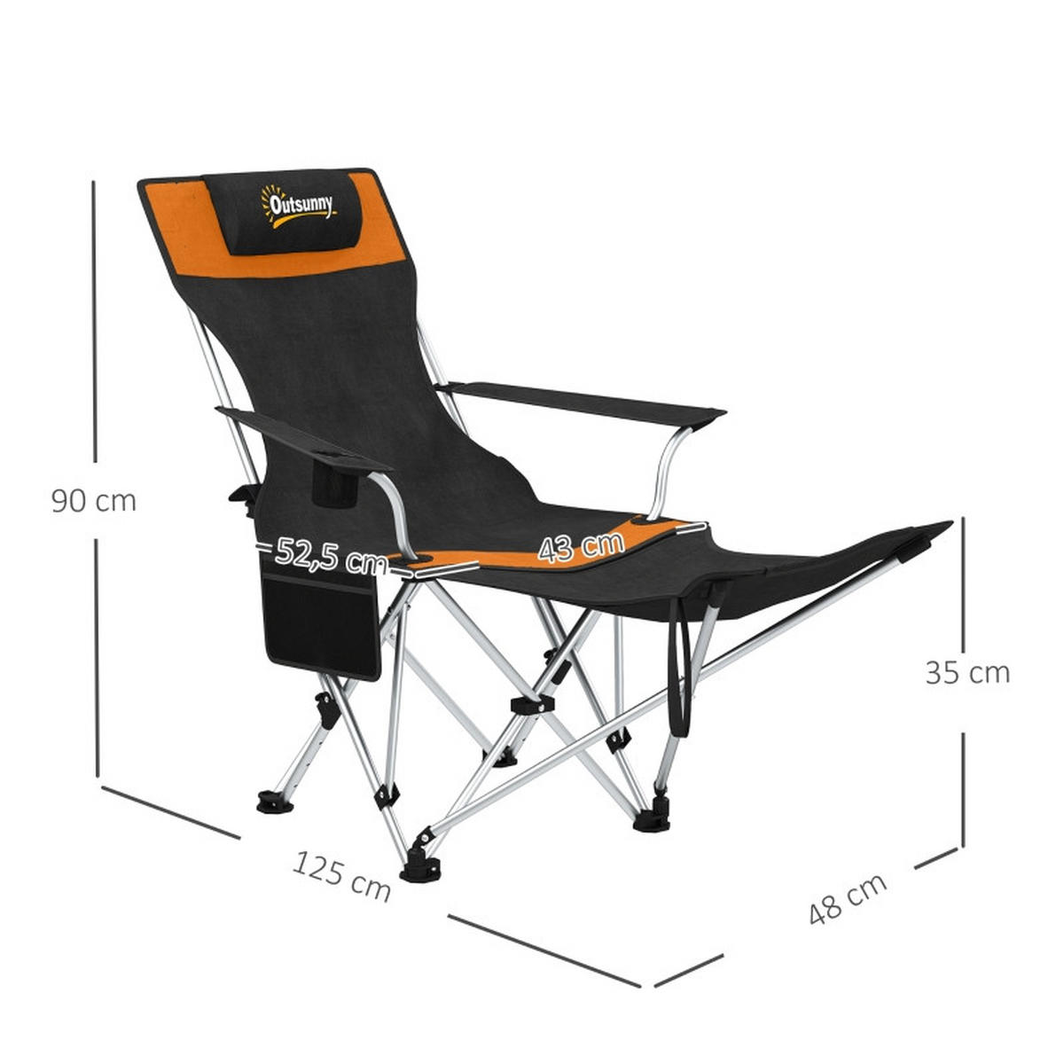 CAMPINGSTUHL 2er Set faltbar Fußstütze Getränkehalter orange - Orange, Metall (125/90/48cm) - LEBENLANG