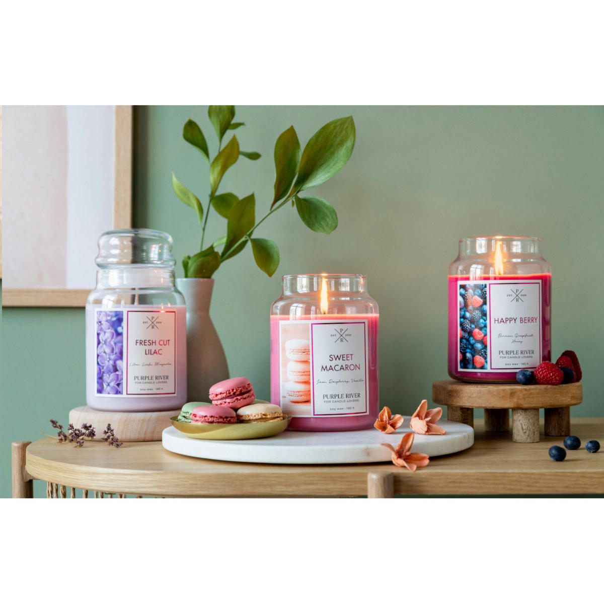 DUFTKERZE Purple River - Rot, Naturmaterialien/Glas (18cm)