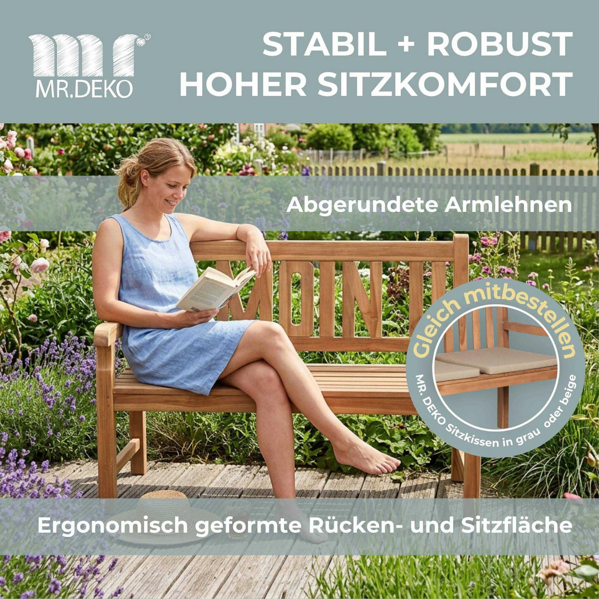GARTENBANK Moin - Naturfarben, Holz (120/94/60cm) - Mr. Deko