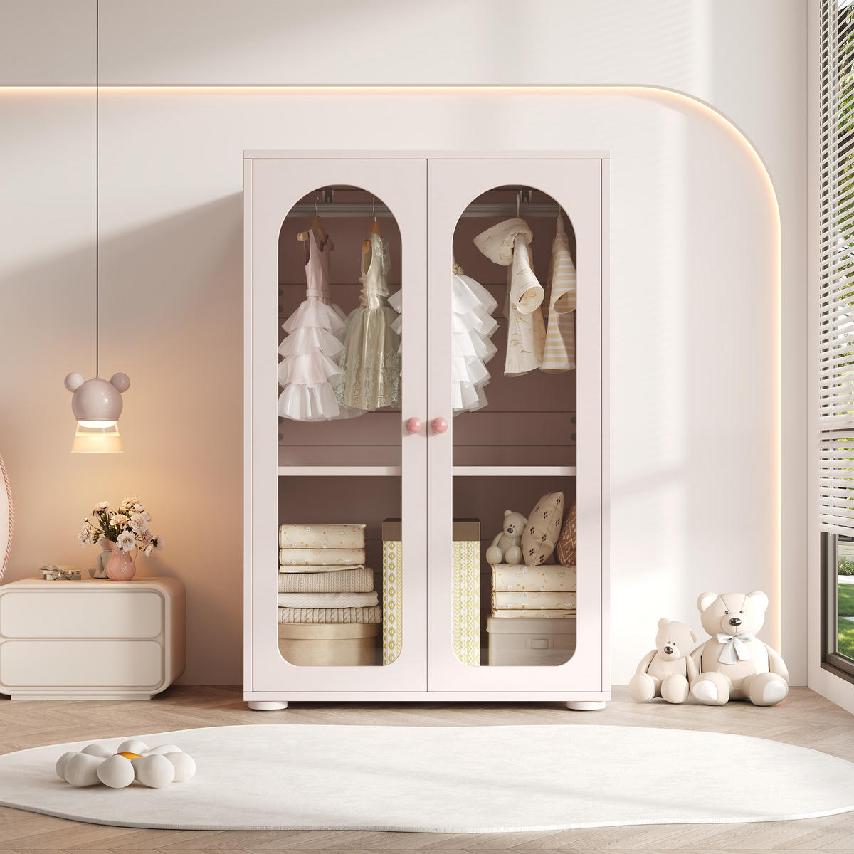 KINDERKLEIDERSCHRANK rosa 80×50×120cm - Hellrosa, Holz (56.49/11.51/92.99cm) - Raelunyi
