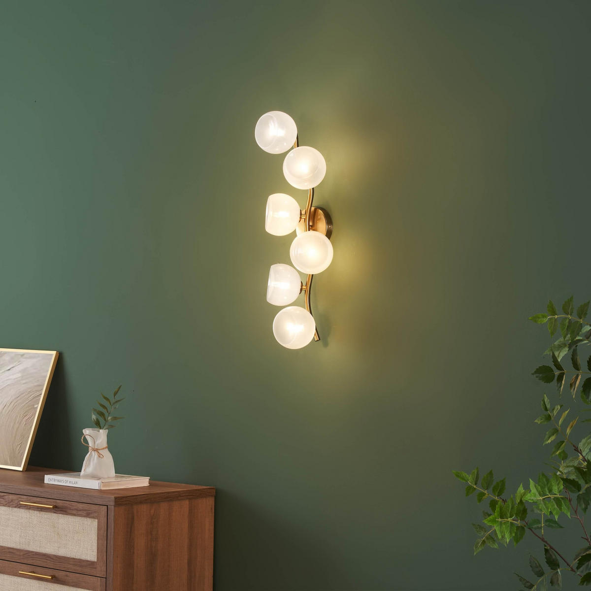 WANDLEUCHTE Isalina, Messing und Weiß, 73cm - Messingfarben, Glas (27/73/73cm) - KOSILUM