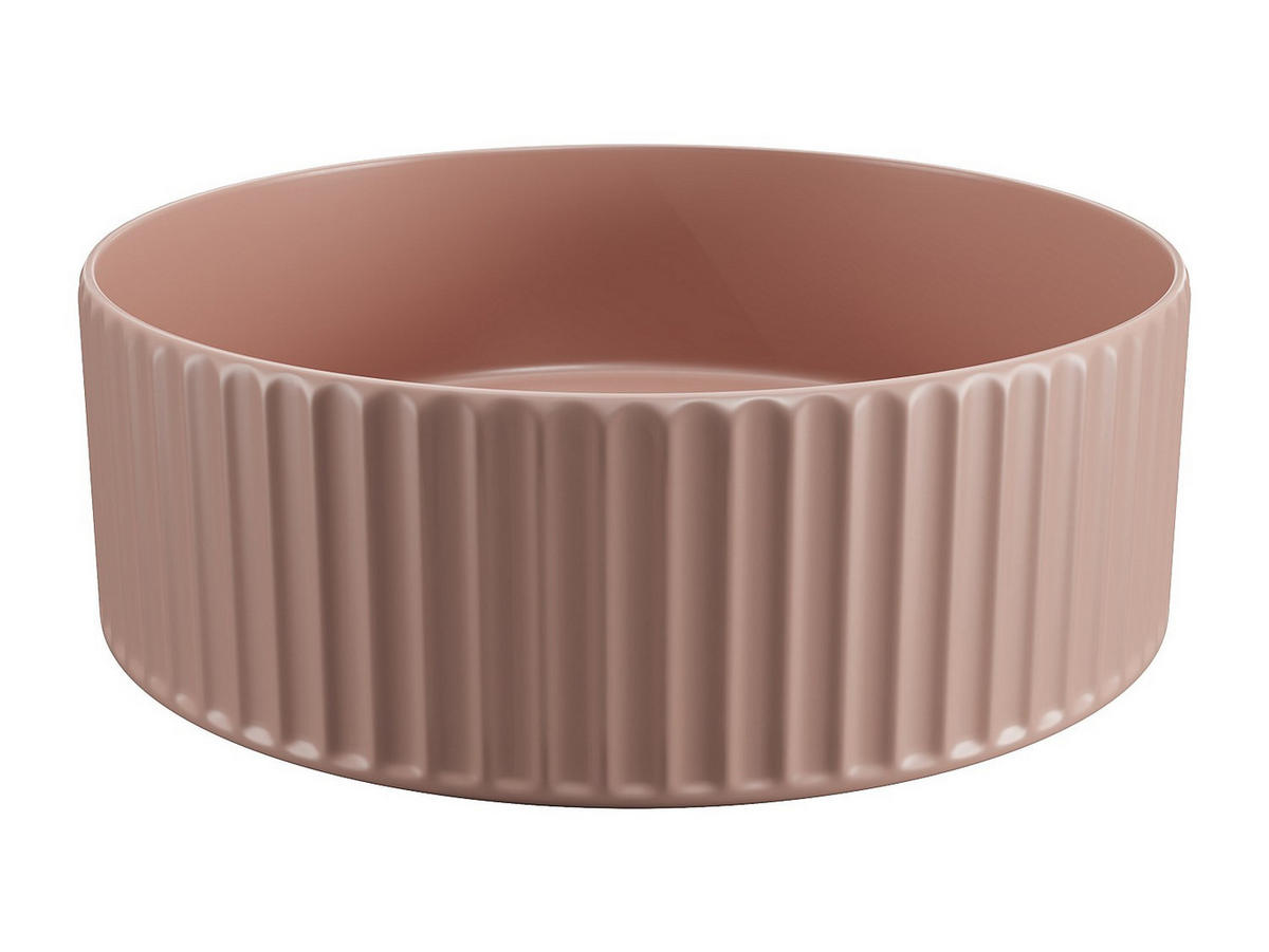 AUFSATZWASCHBECKEN rund - Rosa matt - Keramik - geriffelt - 36 cm - PEDARA - Pink, Keramik (36/12/36cm) - Vente-Unique
