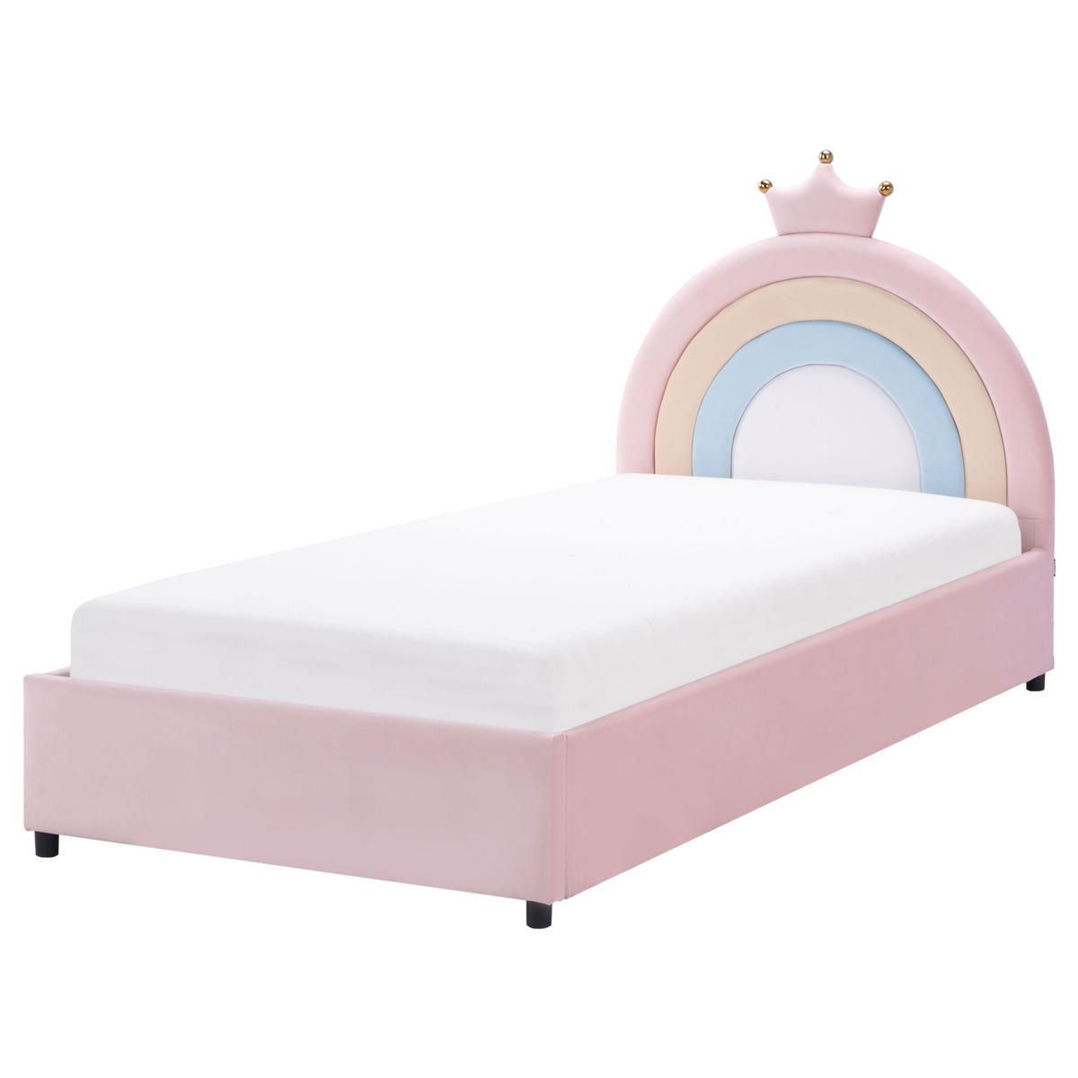 DĚTSKÁ POSTEL s úložným prostorem 90/200 cm Sametová látka Růžová Grisetot - růžová, textil (90/200cm) - Beliani
