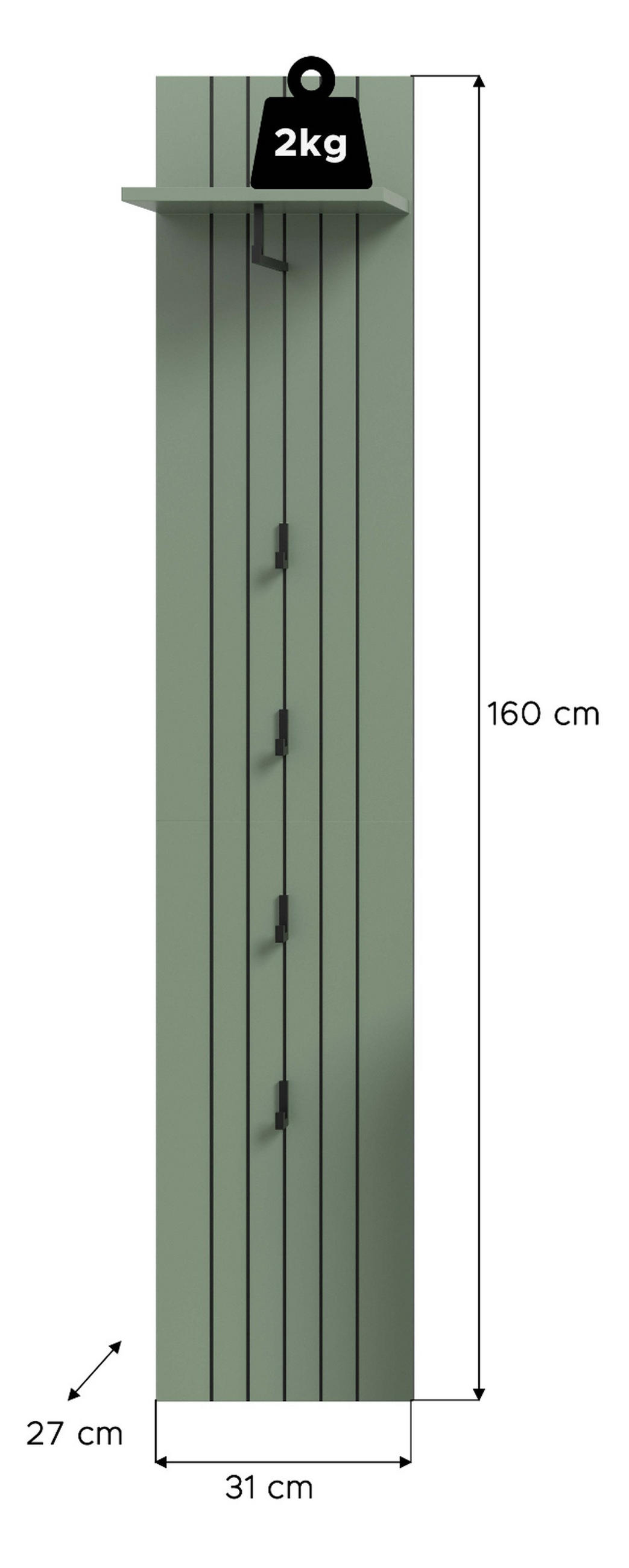 GARDEROBENPANEEL grün 31 x 160 cm, Wandgarderobe mit Kleiderstange - Grün, Holzwerkstoff/Metall (31/160/27cm) - Inn.Furn