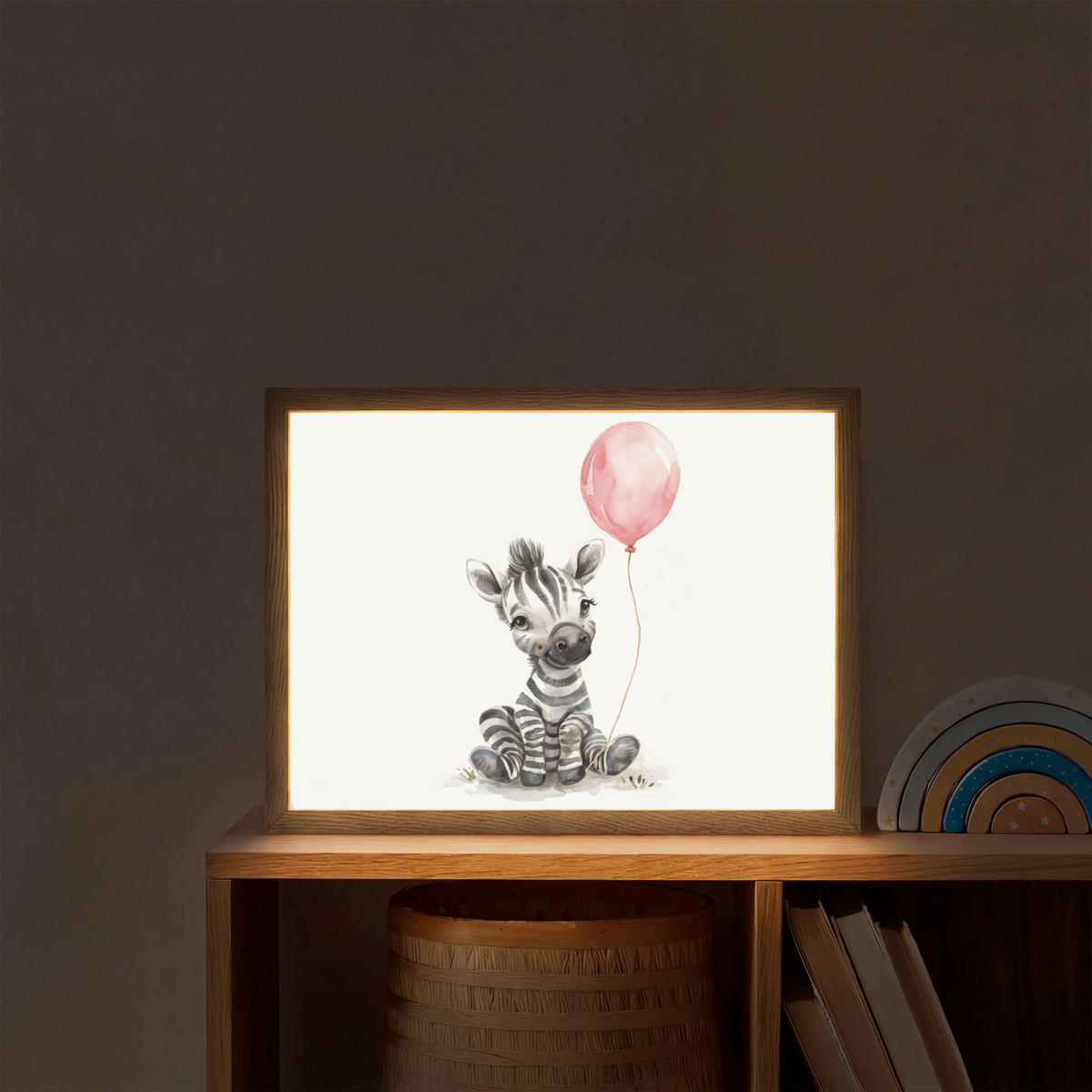 NACHTTISCHLAMPE MIT AKKU Zebra - Baby - Tiere - Rosa Luftballon 40x30 cm - Weiß, Holzwerkstoff (8/40/30cm) - OnlyWow