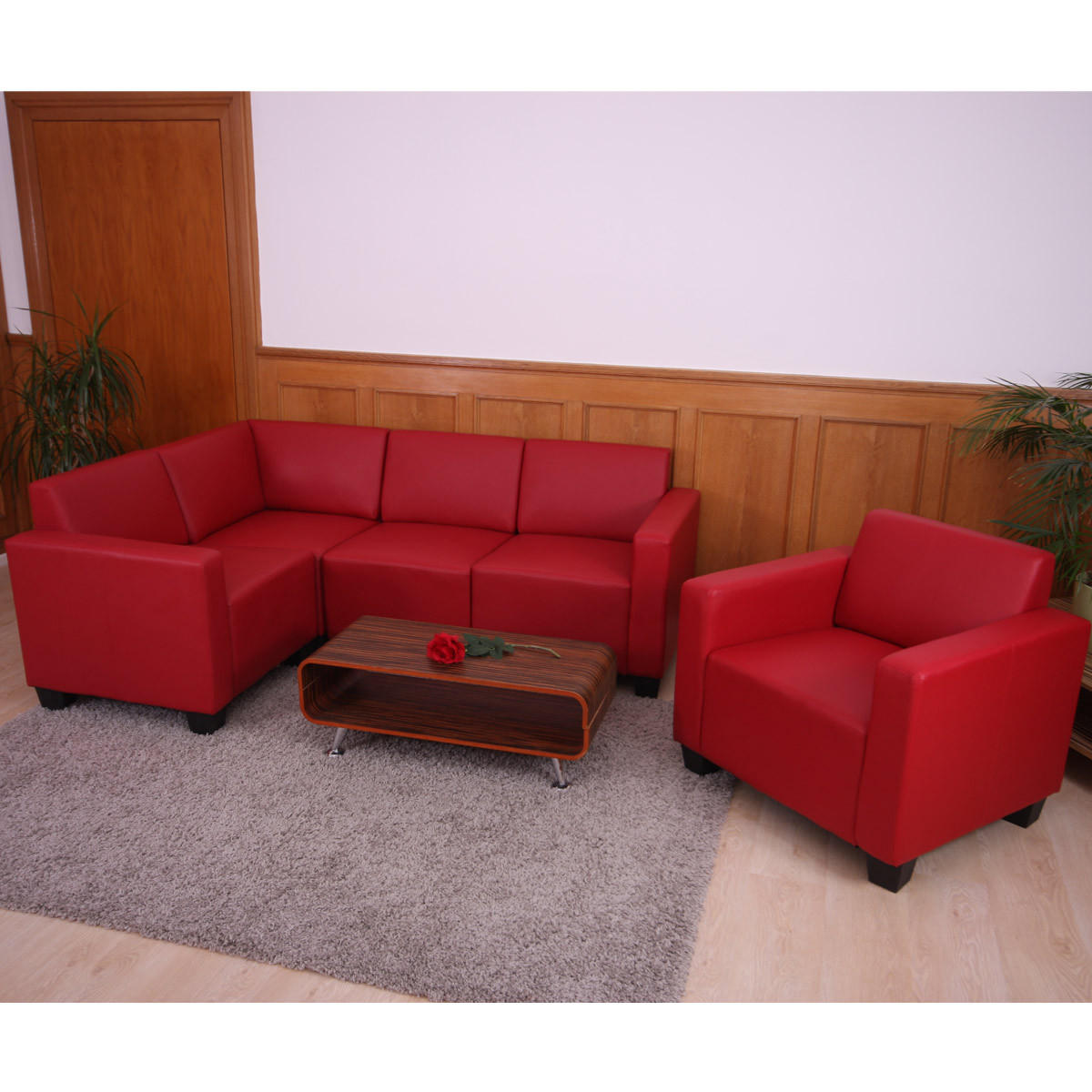 Thumbnail - MCW Couch-Garnitur, Rot, Textil, 214x76x142 cm, Wohnzimmer, Sofas & Couches, Sitzgarnituren
