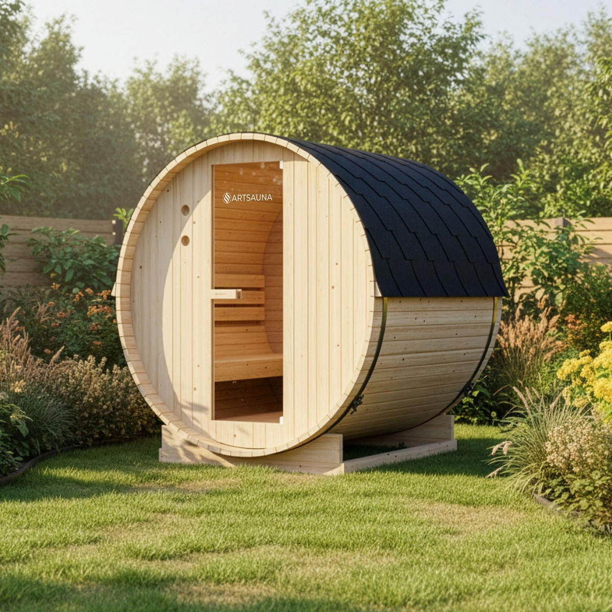 FASSSAUNA Spitzbergen 180 cm mit 6 kW Saunaofen (4 Personen) - Naturfarben, Holz (191/193/180cm) - Artsauna