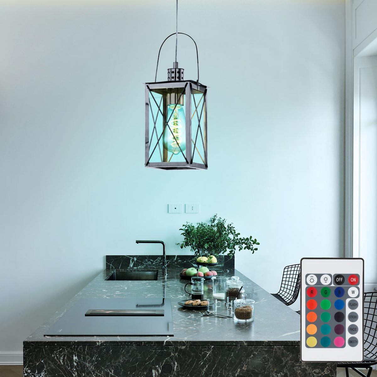 LED HÄNGELEUCHTE RGB Silber - Silberfarben, Glas (15/15/110cm)