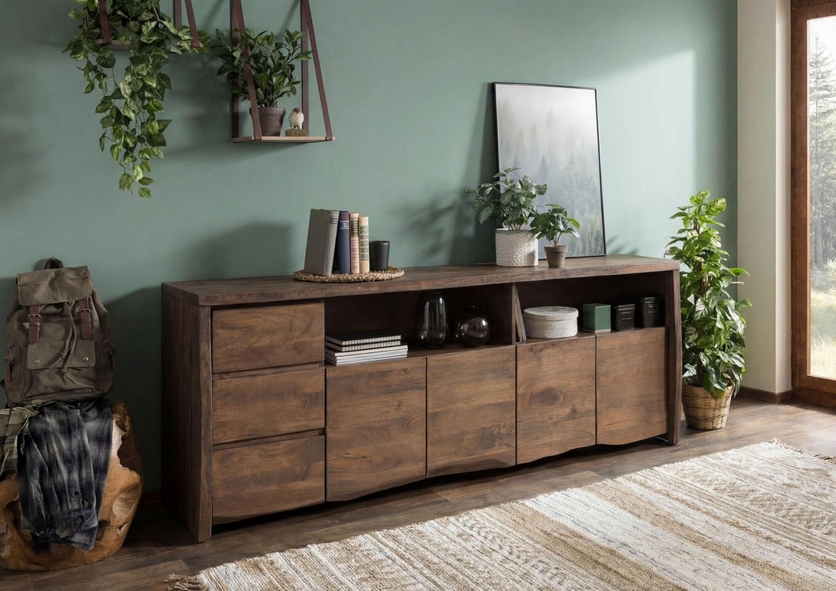SIDEBOARD Mango 200x45x80 braun geölt PURE MANGO #217 - Braun, Holz (200/80/45cm) - Massivmoebel24