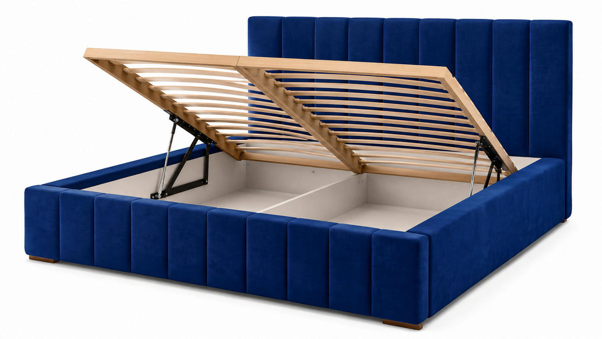 MARPUR Polsterbett NERO 180x200 cm mit Bettkasten und Lattenrost, Dunkelblau - Chromfarben/Dunkelblau, Holz/Holzwerkstoff (180/200cm) - Marpur