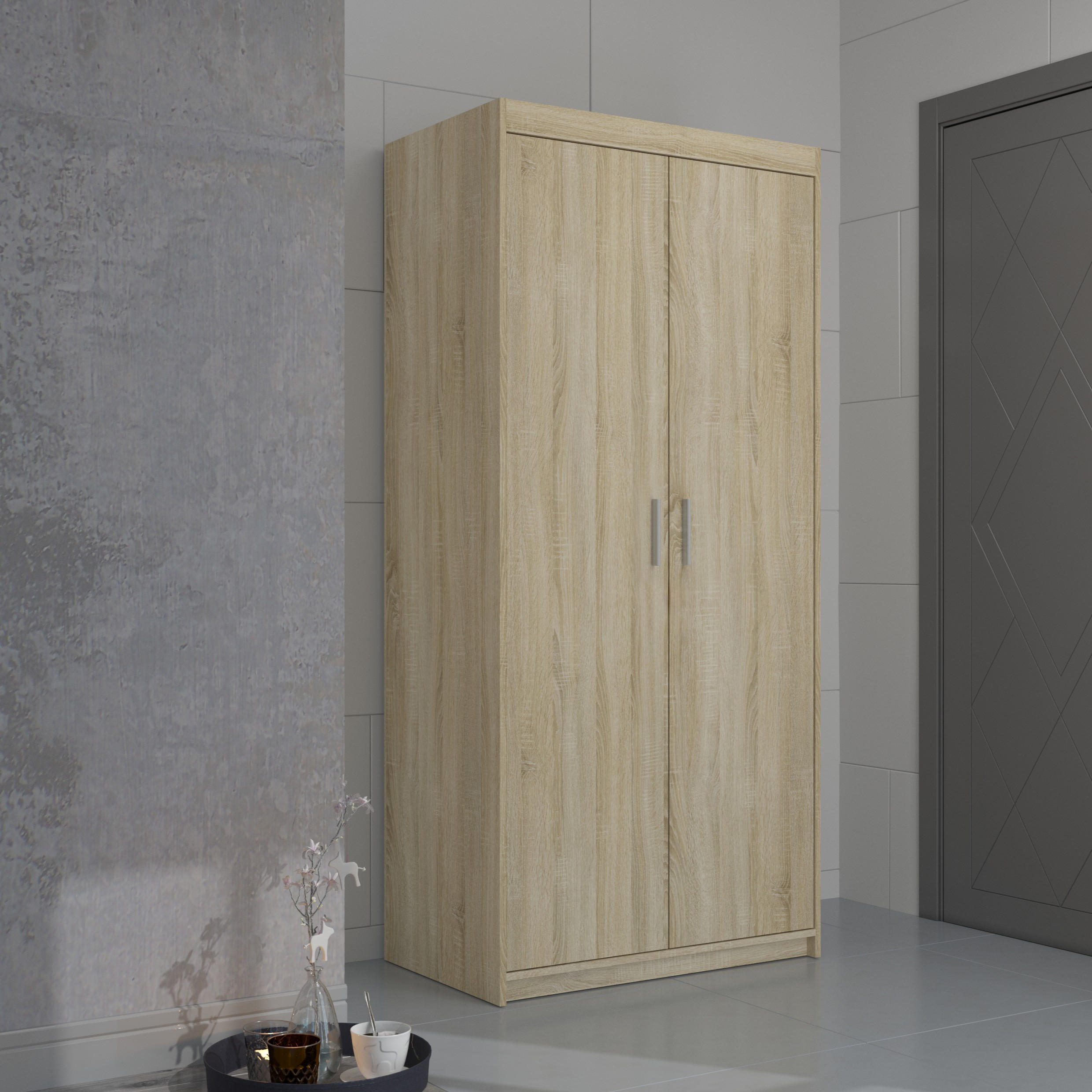 DREHTÜRENSCHRANK ELENORA 89,7/190,5/53cm 2-türig Sonoma Eiche - Sonoma Eiche, Holzwerkstoff (89.7/190.5/53cm) - MASSENO