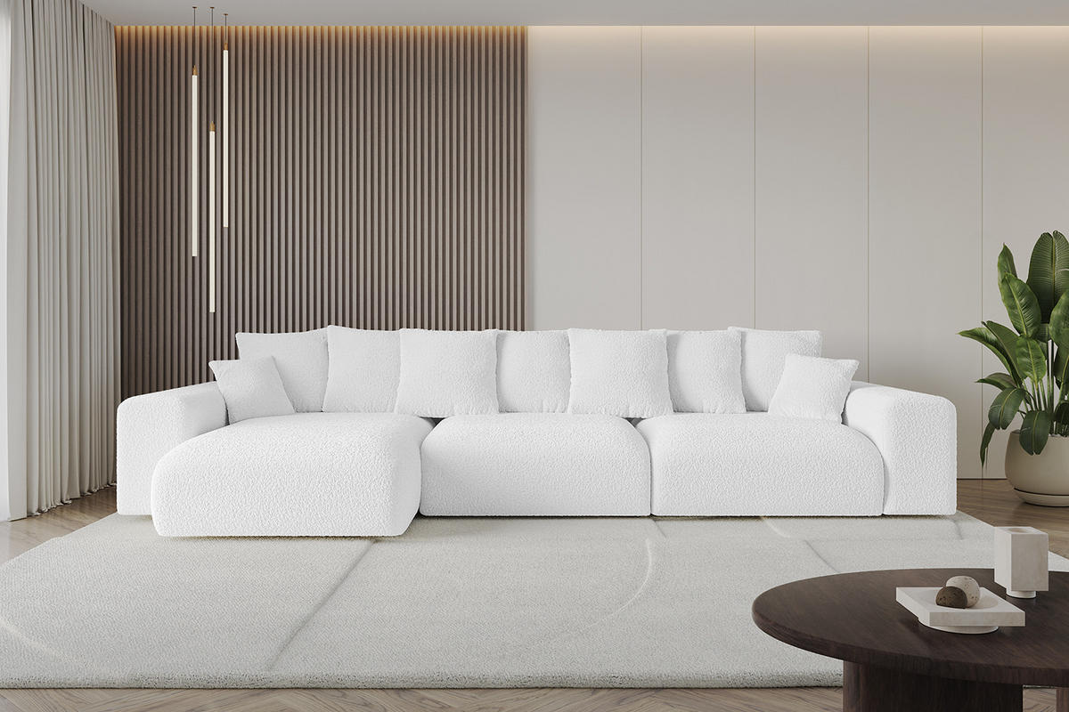 ECKSOFA Ottomane links ESKAR-L 364x176x84 Weiß Bouclé - Schwarz/Weiß, Holzwerkstoff/Kunststoff (364/176cm) - ALTDECOR