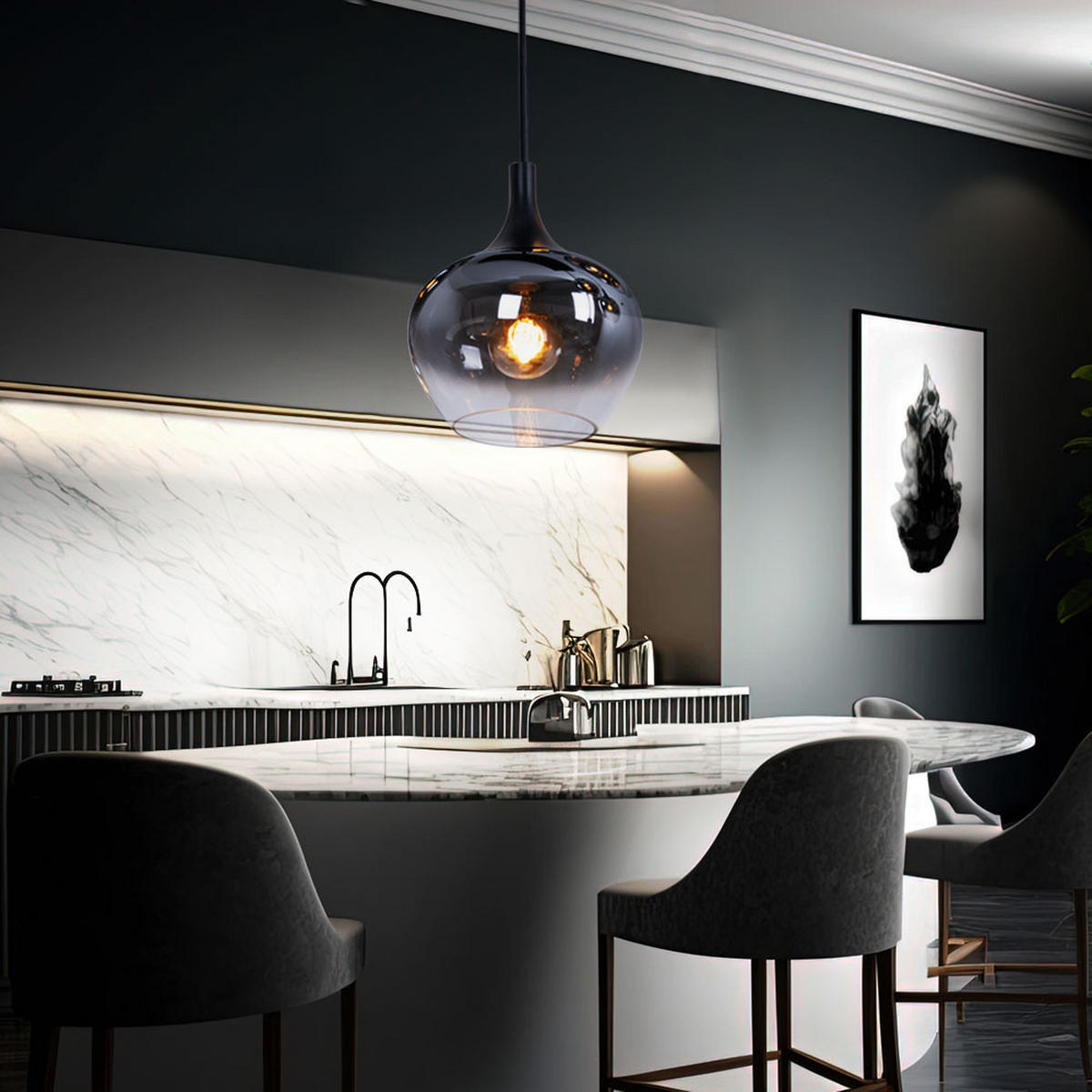 LED HÄNGELEUCHTE Metall Rauchfarben - Schwarz, Glas (24/24/120cm) - Globo Lighting