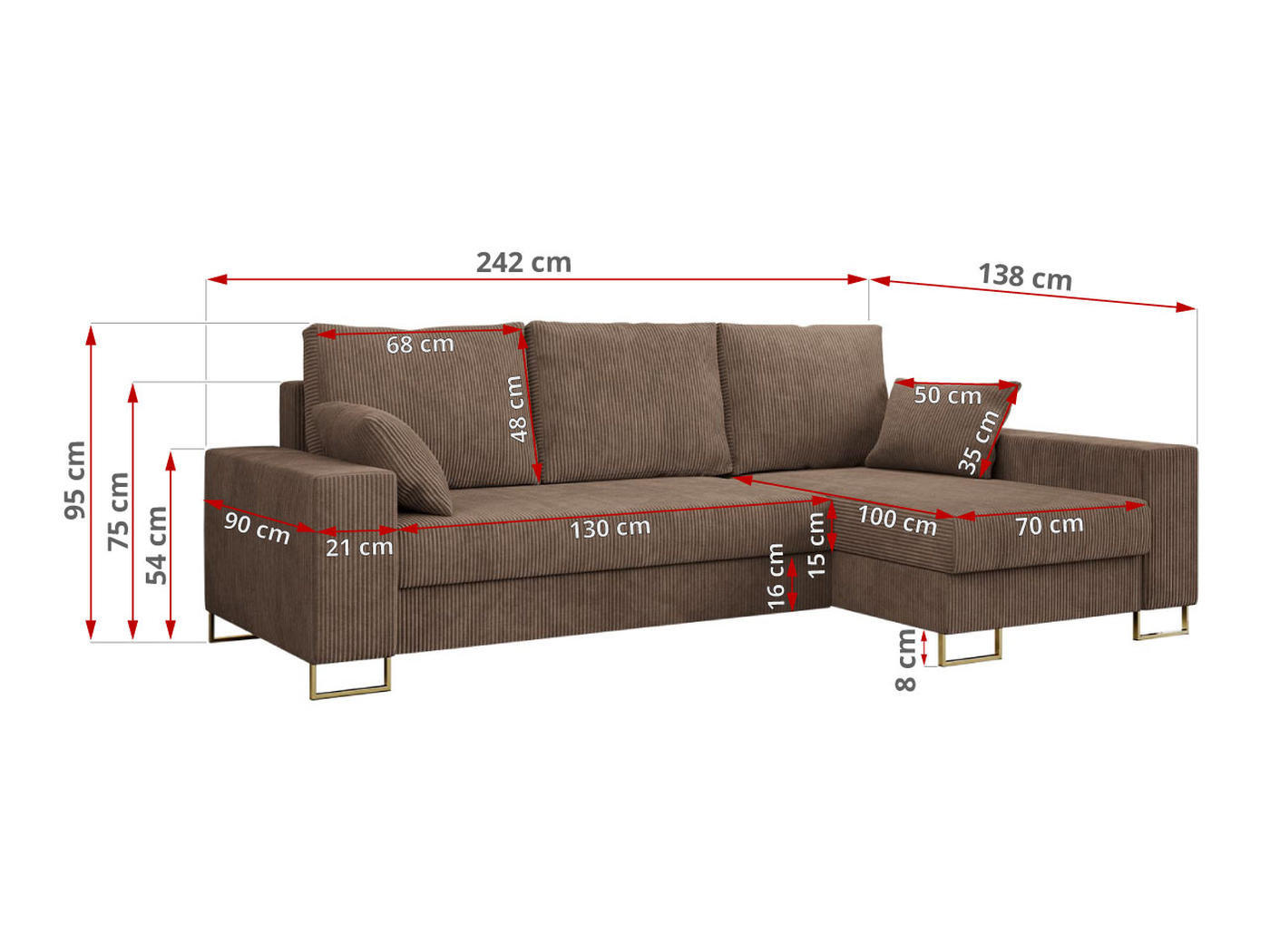 Thumbnail - MKS Ecksofa, Hellbraun, Textil, 3-Sitzer, L-Form,L-Form, 242x138 cm, Wohnzimmer, Sofas & Couches, Wohnlandschaften, Ecks...