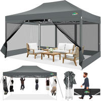 FALTPAVILLON 3 x 4.5 m Grau Wasserdicht mit 4 Netzseitenwänden - Grau, Textil (300/336/450cm)