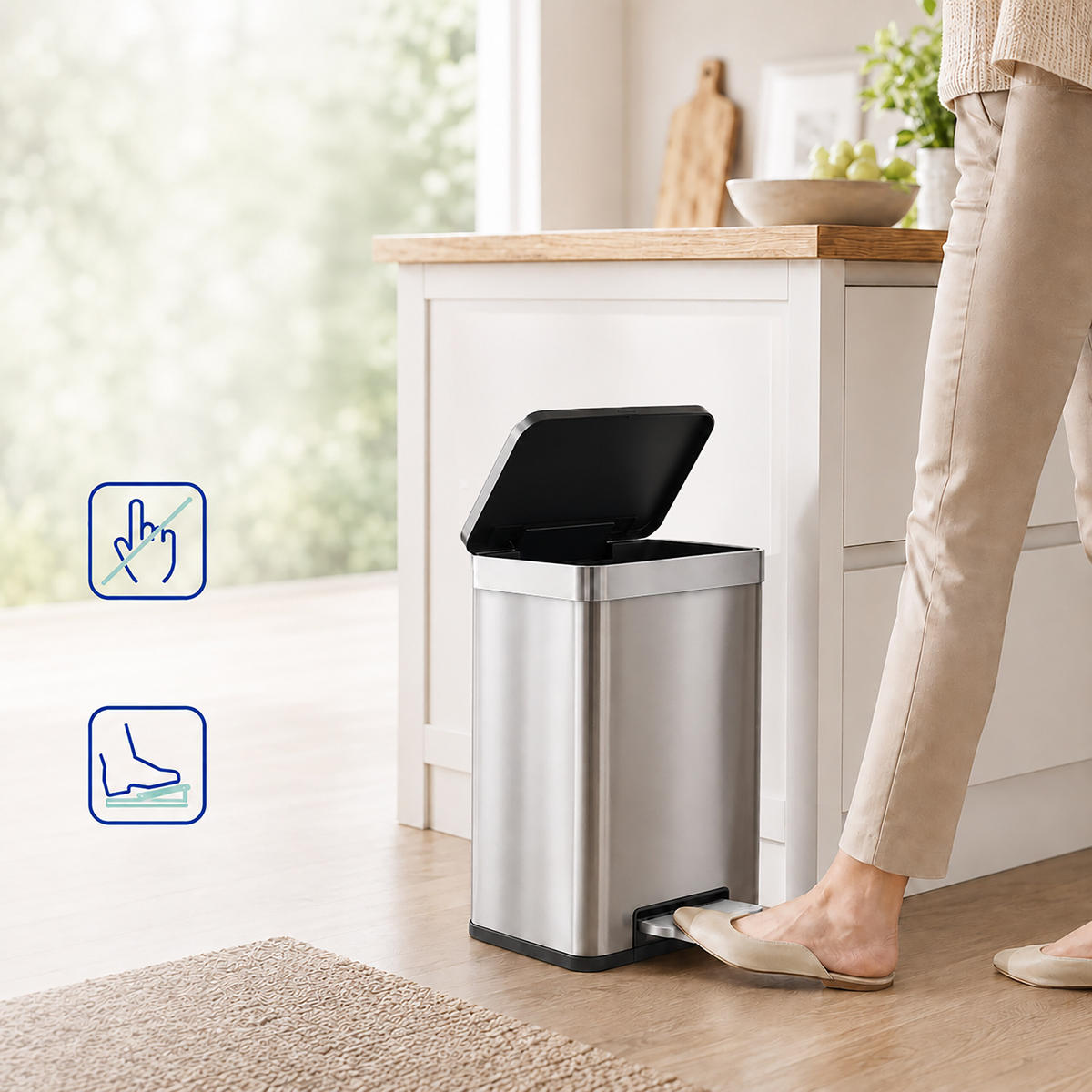 MÜLLEIMER Silber 30 l Pedal - Silberfarben, Kunststoff/Metall (58/60.5/35.5cm) - Relaxdays