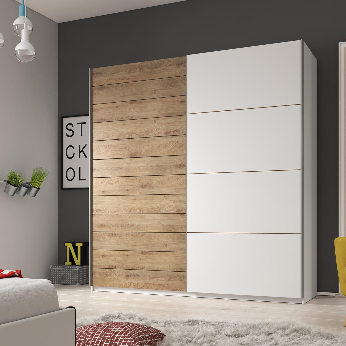 SCHWEBETÜRENSCHRANK GALASSIA 270/210/61 cm 2-türig Weiß - Eichefarben/Weiß, Holzwerkstoff (270/210/61cm) - MASSENO