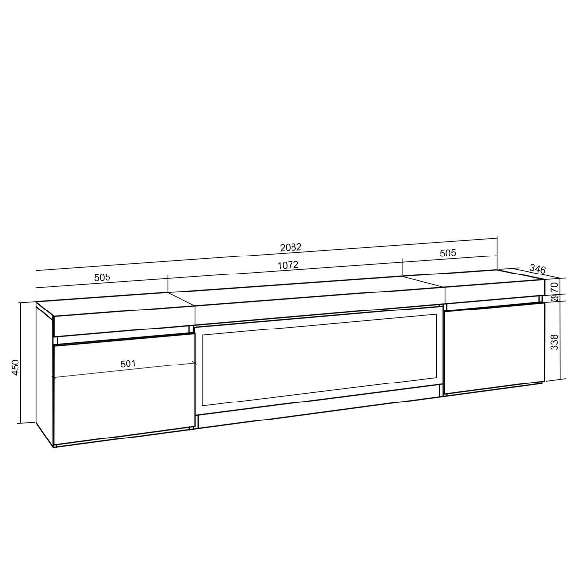 LOWBOARD, Tv-Schrank Elektrokamin XXL, schwarz, 208/35/45cm - Schwarz, Holzwerkstoff (208/45/35cm) - Skraut Home
