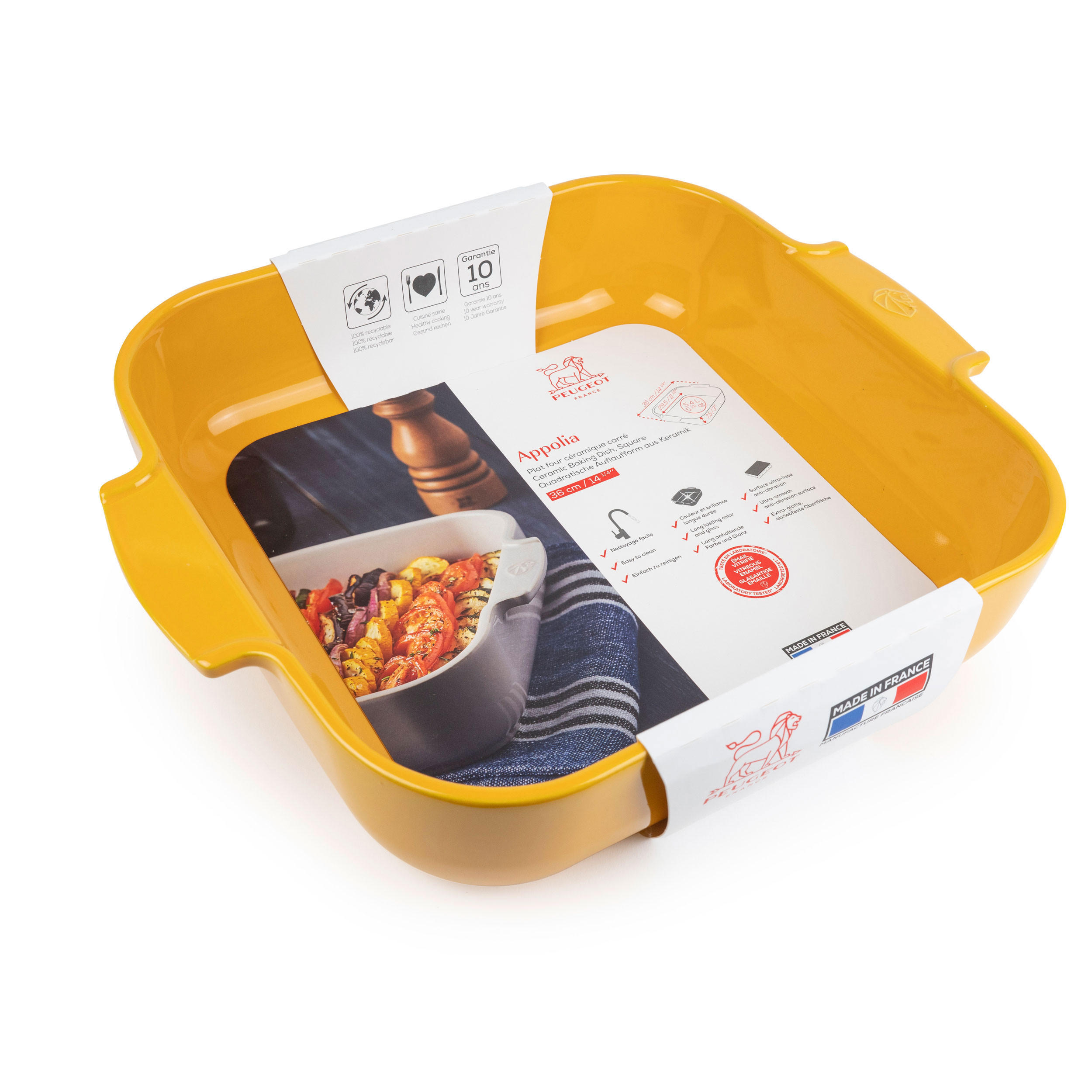 AUFLAUFFORM Keramik Appolia 36cm Quadratisch Safrangelb Spülmaschinenfest - Gelb, Keramik (31/36/8.2cm) - PEUGEOT