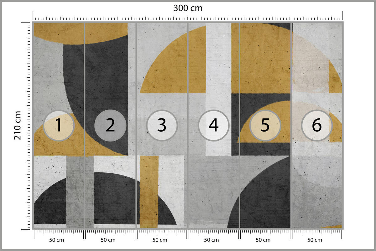 FOTOTAPETE für Wohnzimmer Abstrakte Geometrische Muster Formen 300x210 - Gelb/Schwarz, Papier (300/210cm) - Muralo