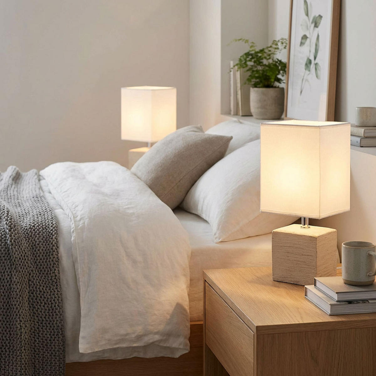 LED TISCHLEUCHTE GERI Keramik Beige/Weiß 2er Set - Weiß, Textil (13/11/29cm) - Globo Lighting