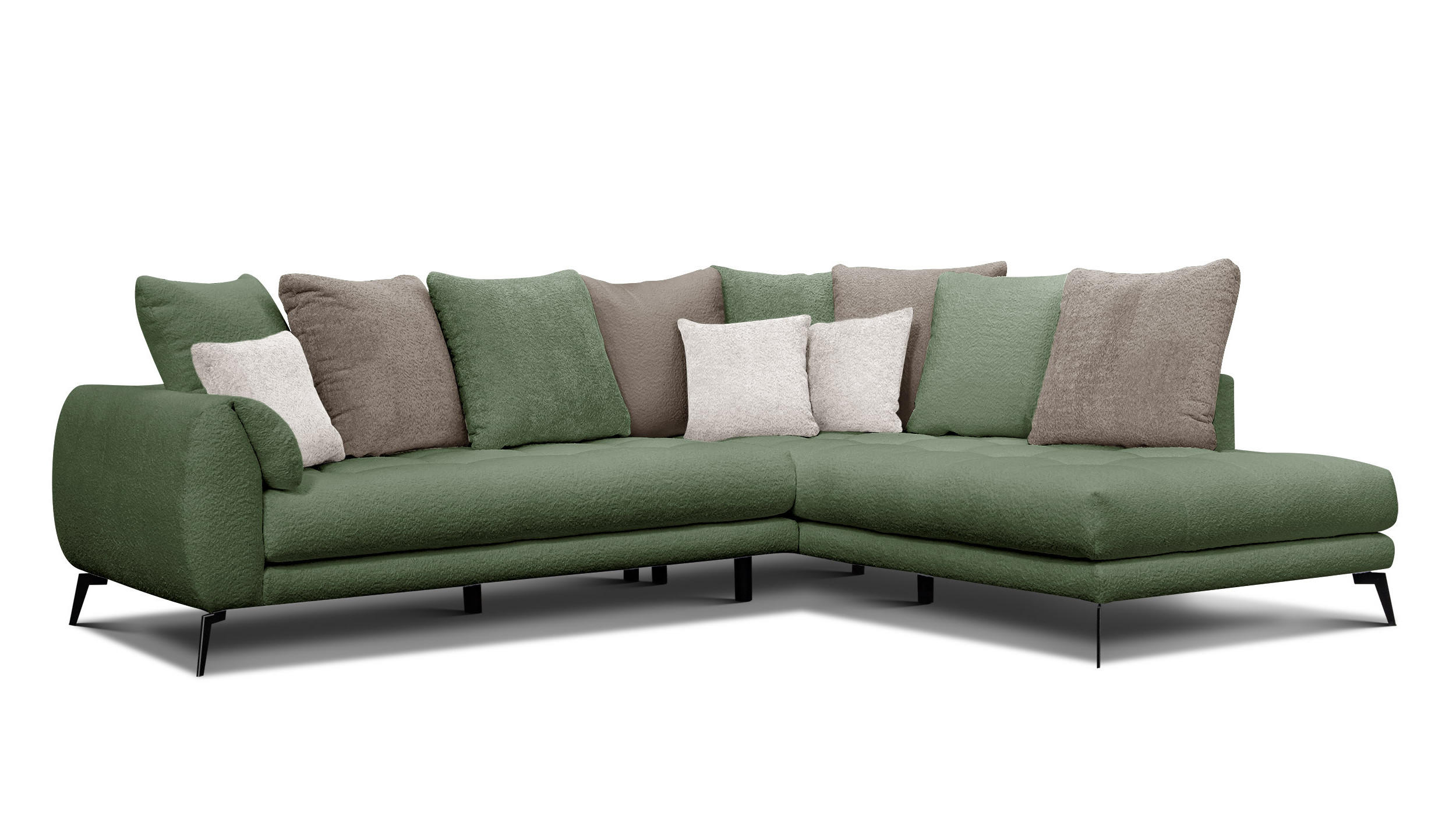 ECKSOFA CALME 5-Sitzer, olive und beige - Olivgrün, Holz/Textil (294/229cm) - Courtois Laville