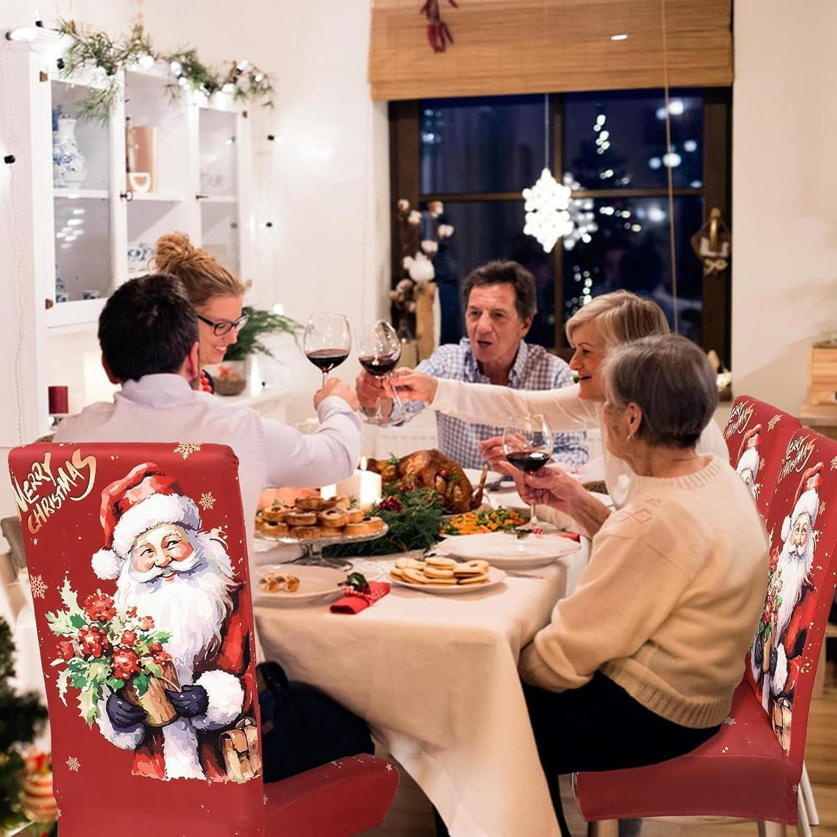 STUHLHUSSEN Weihnachten 6er Set Rot - Rot, Textil (20/26cm)