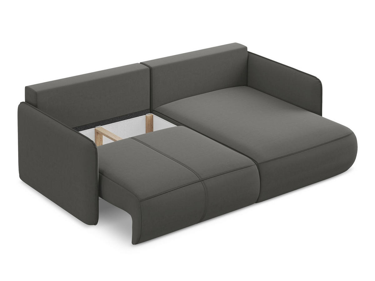 ECKSOFA mit Schlaffunktion Samt Stoff Grau - Dunkelgrau/Schwarz, Kunststoff/Textil (207/148cm) - Makamii