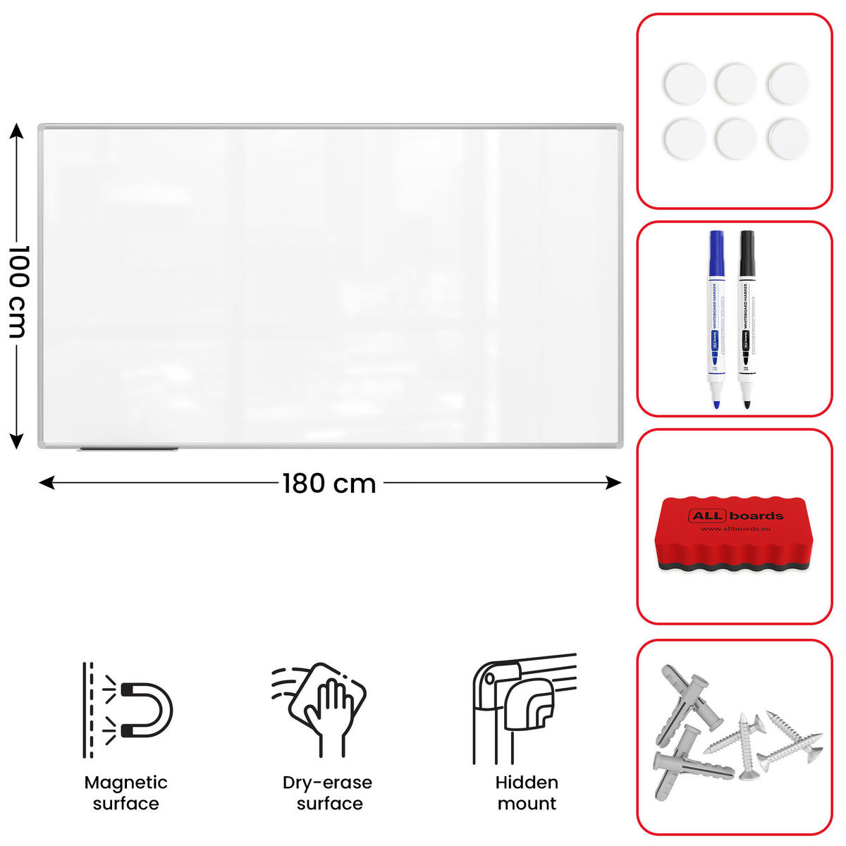 MAGNETISCHES Whiteboard - PREMIUM EXPO Alurahmen 180x100cm - Weiß, Metall (180/100/1.6cm) - ALLboards