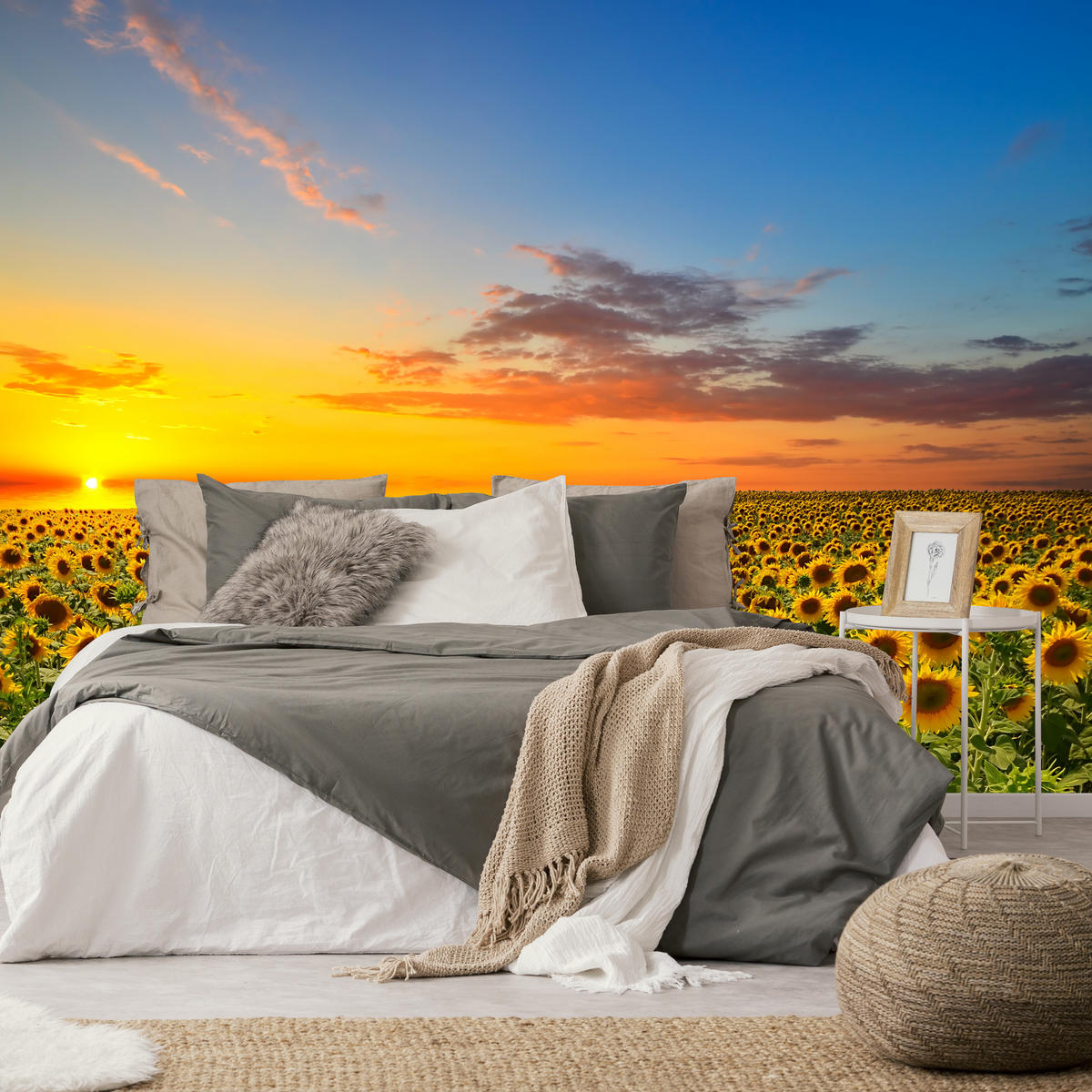 FOTOTAPETE für Küche Sonnenuntergang Sonnenblumenfeld Blumen 450x315 - Gelb/Orange, Papier (450/315cm) - Muralo