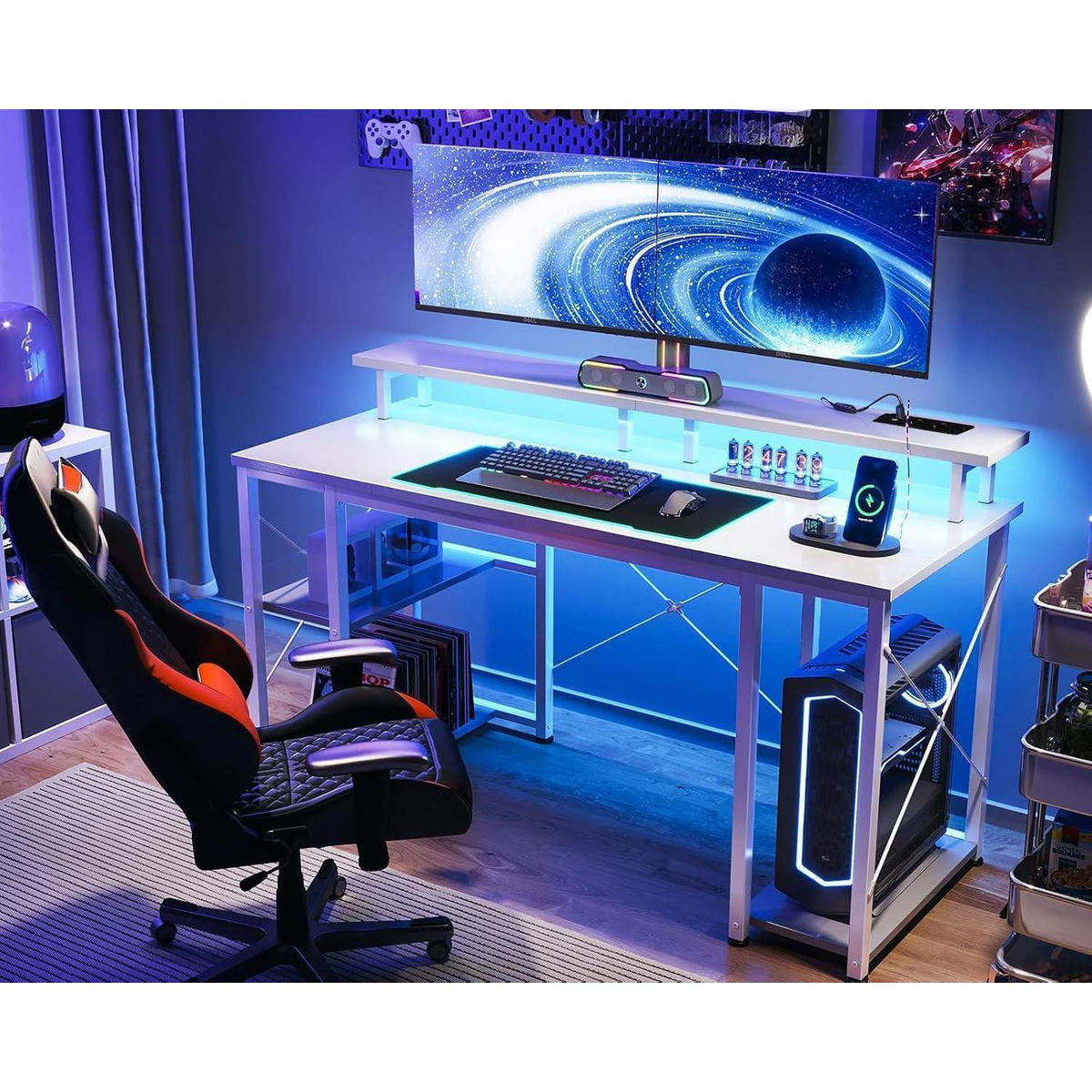 GAMING Tisch mit LED-Beleuchtung Weiß 120 x 50 cm - Weiß, Metall (120/50/86.5cm)