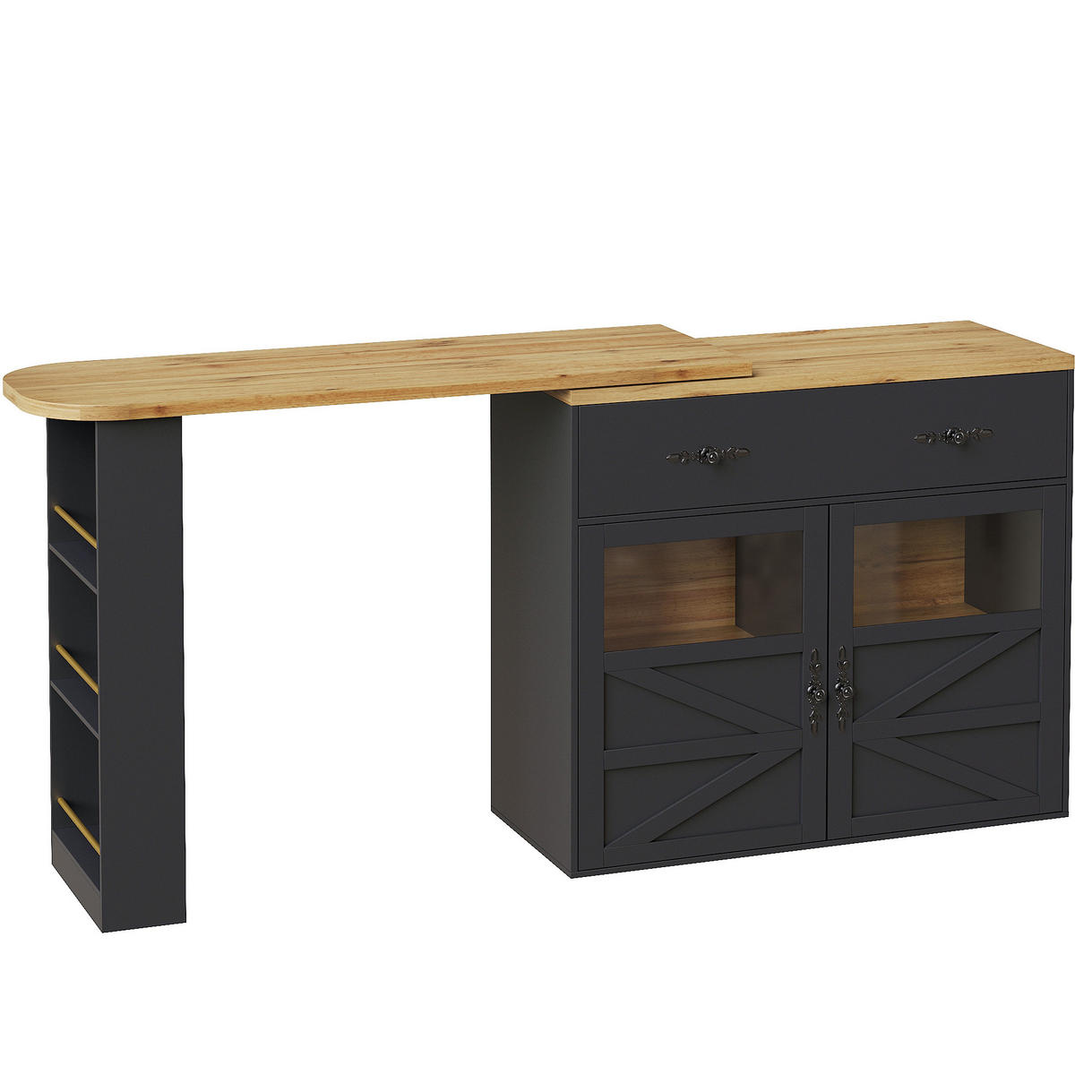 KÜCHENINSEL aus MDF 138-204x39x104cm in Schwarz mit 360° Drehfunktion - Schwarz, Holzwerkstoff (39/104/204cm) - Modfu