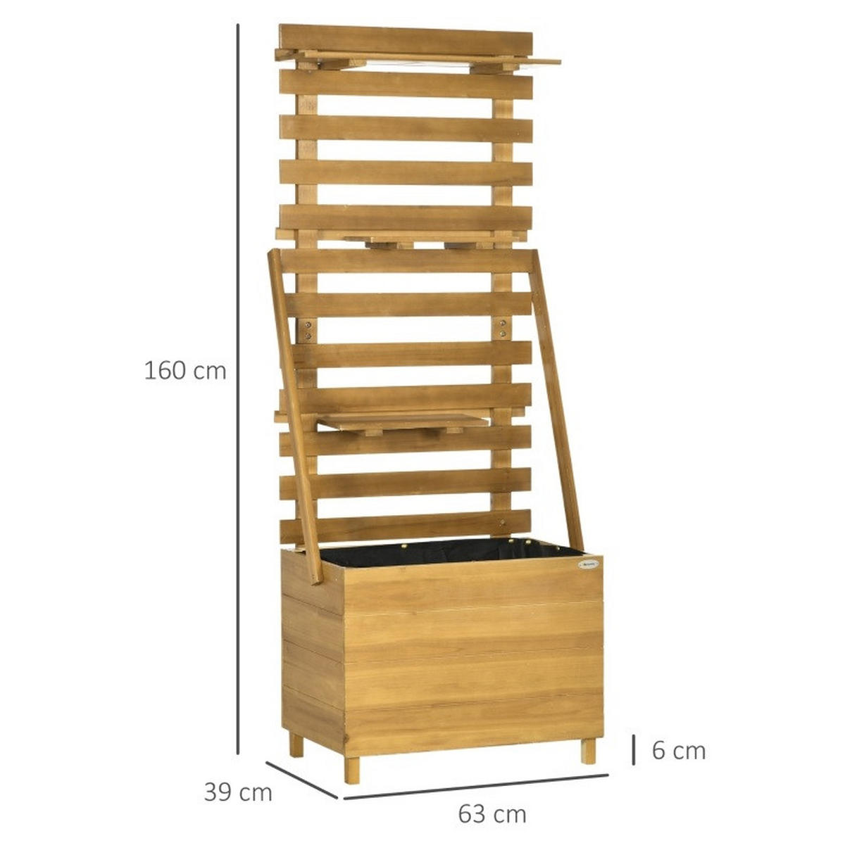 BLUMENKASTEN aus Holz 63x39x160 cm in Braun mit Rankgitter & 3 Ablagen - Braun, Holz (39/160/63cm) - Modfu