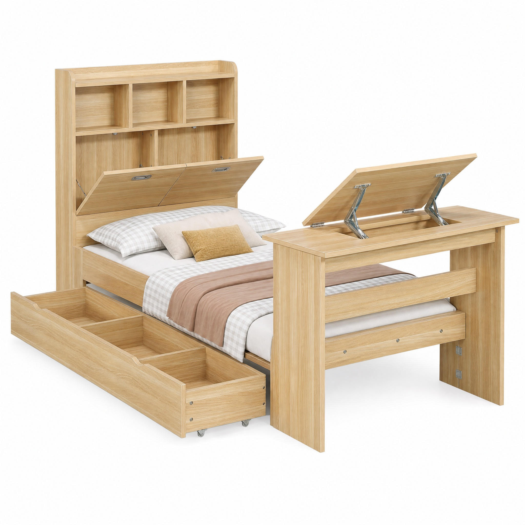 BETT mit Stauraum 90x200 cm Holzoptik Natural - Naturfarben, Holz (90/200cm) - Meubliv