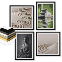 WANDBILDER 4er-Set - 50x50 cm & 40x60 cm Schwarzer Rahmen - Ein entspannter Buddha am Strand - Schwarz, Kunststoff (50/50cm) - ArtPrintCave