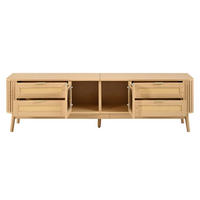 TV-SCHRANK 180/40/50 cm Natur mit LED, 4 Schubladen und 2 Glastüren - Naturfarben, Holz/Holzwerkstoff (180/50/40cm) - Oxeza