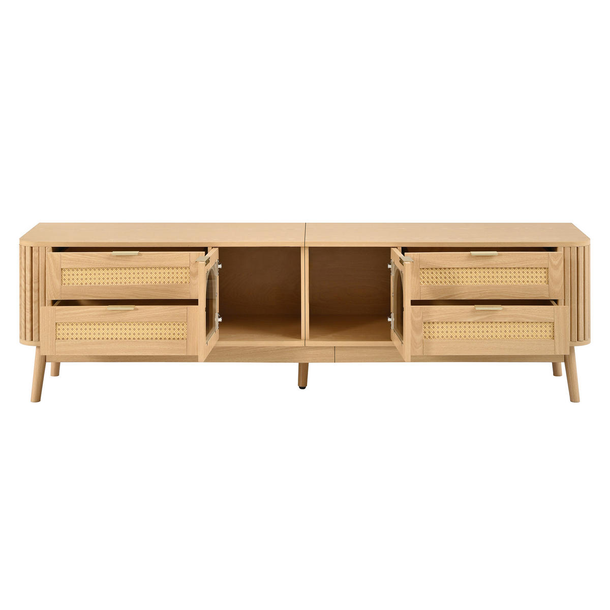 TV-ELEMENT mit Glasfront, App-LED-Beleuchtung und Massivholzfüßen - Eichefarben, Holzwerkstoff (40/50/180cm) - Korfee