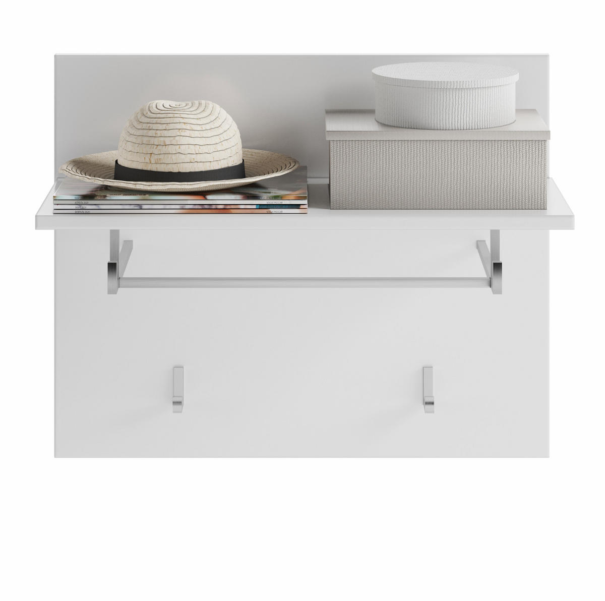 GARDEROBENPANEEL weiß Hochglanz 60 cm, Wandgarderobe mit Kleiderhaken - Weiß, Holzwerkstoff/Metall (60/49/26cm) - Inn.Furn