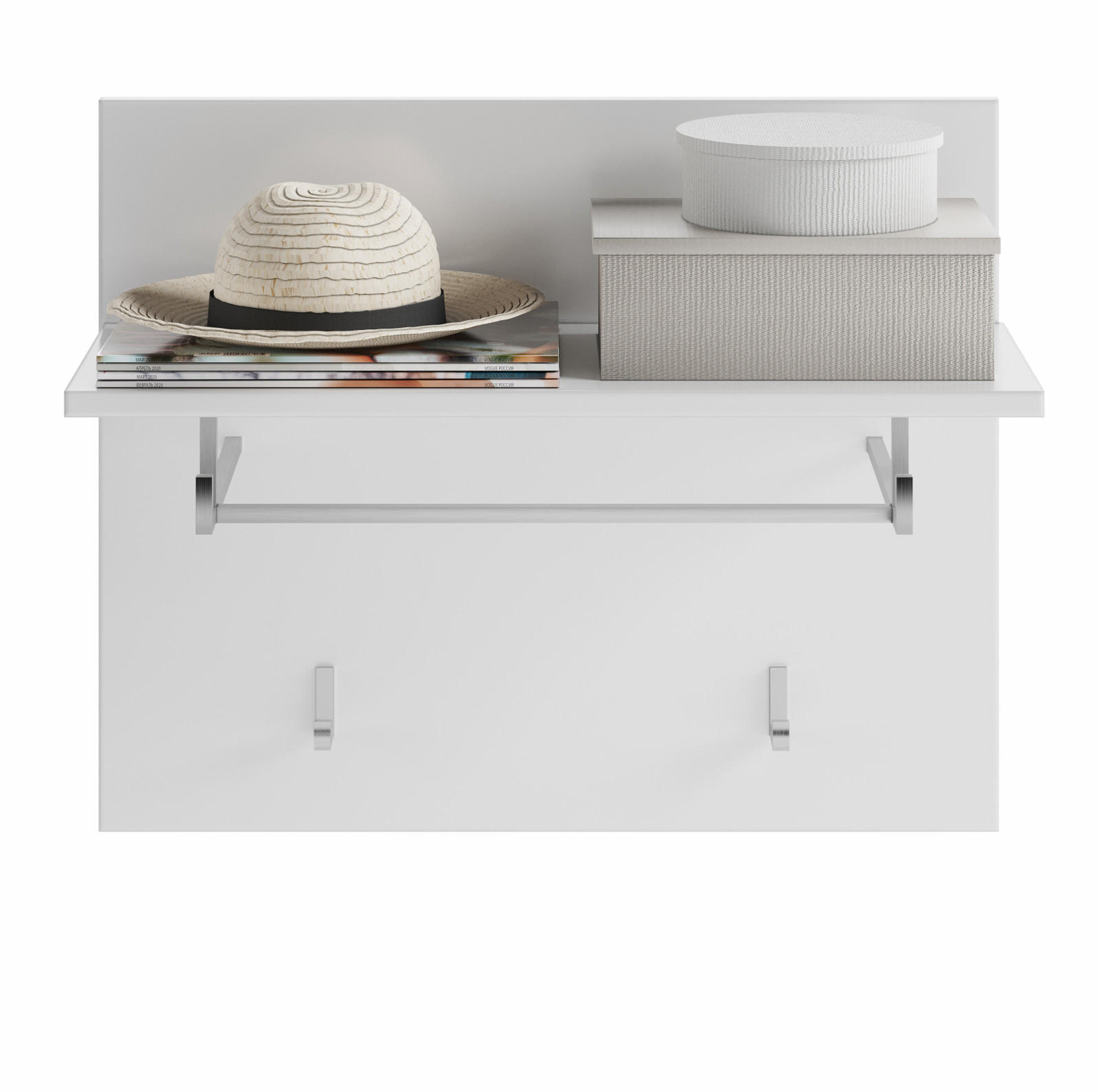 Thumbnail - Inn.Furn Garderobenpaneel, Weiß, Holzwerkstoff, Metall, Nachbildung, Uni, Rechteckig, 60x49x26 cm, FSC Mix, Garderobe, G...