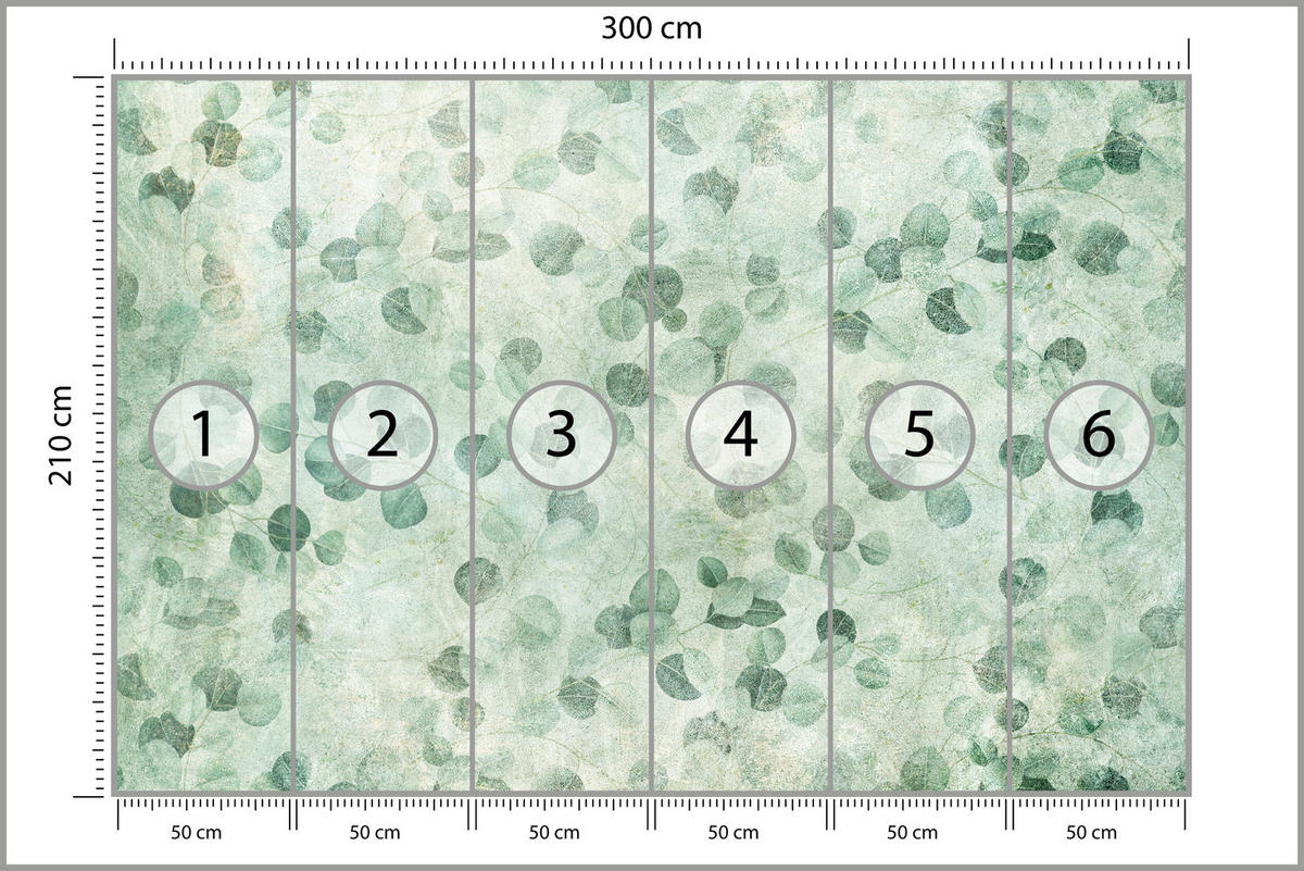 FOTOTAPETE für Schlafzimmer Grüne Blätter Beton Optik Natur Vintage Modern Blatt 300x210 - Grün, Papier (300/210cm) - Muralo