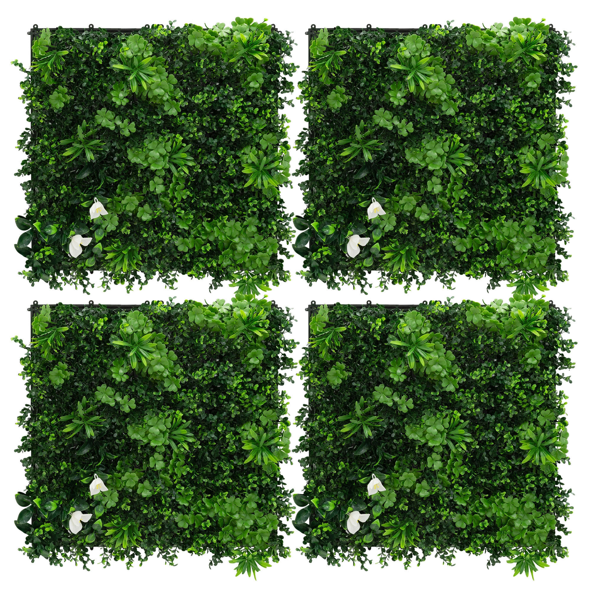 KÜNSTLICHE PFLANZENWAND 4er Set 50x50 cm Kunstpflanzen Wand Innen Aussen Grün White Jasmine - Weiß/Grün, Kunststoff (50/50/8cm) - ECD-Germany