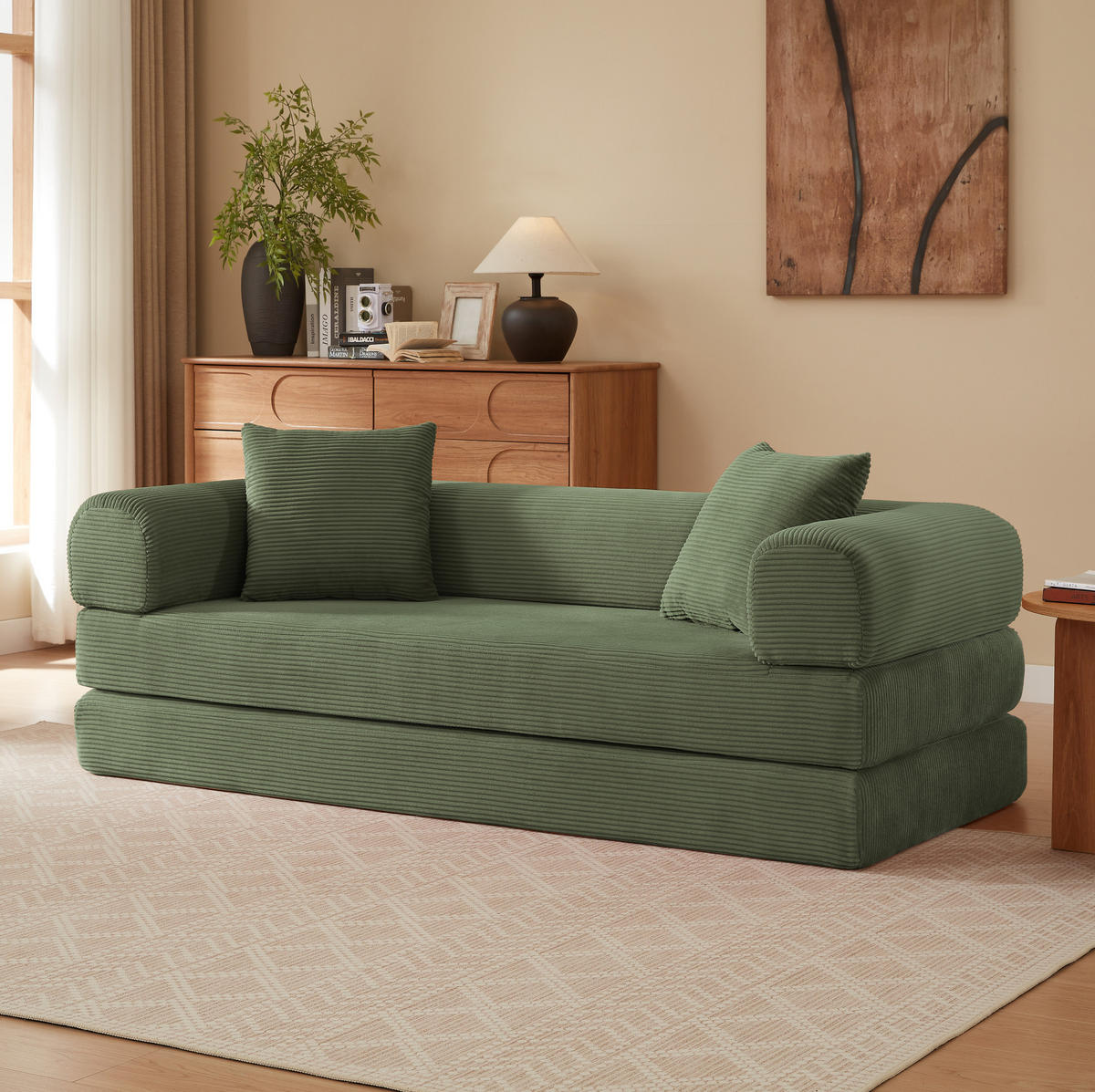 SCHLAFSOFA 1-Sitzer wandelbar Velours Grün - Grün, Kunststoff (89/59/195cm) - Meubliv