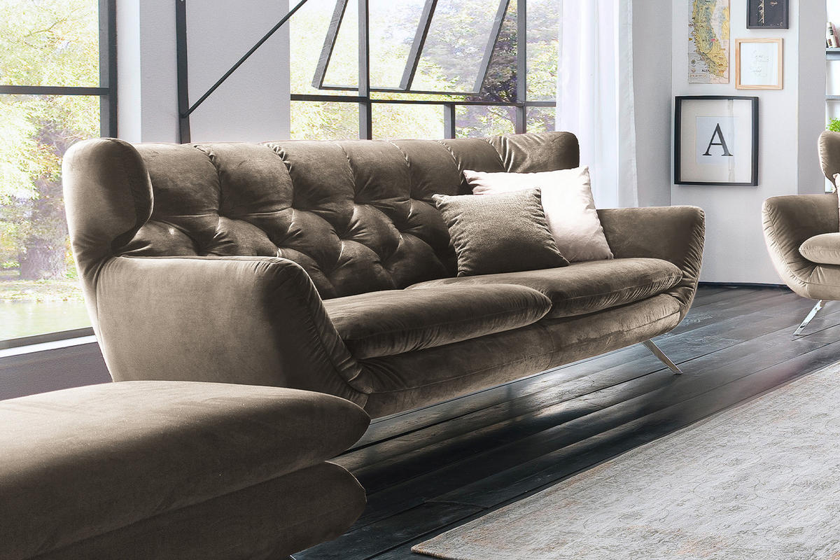 SOFA CHARME Braun Velvet - Dunkelbraun/Silberfarben, Textil/Metall (175/94/95cm) - KAWOLA