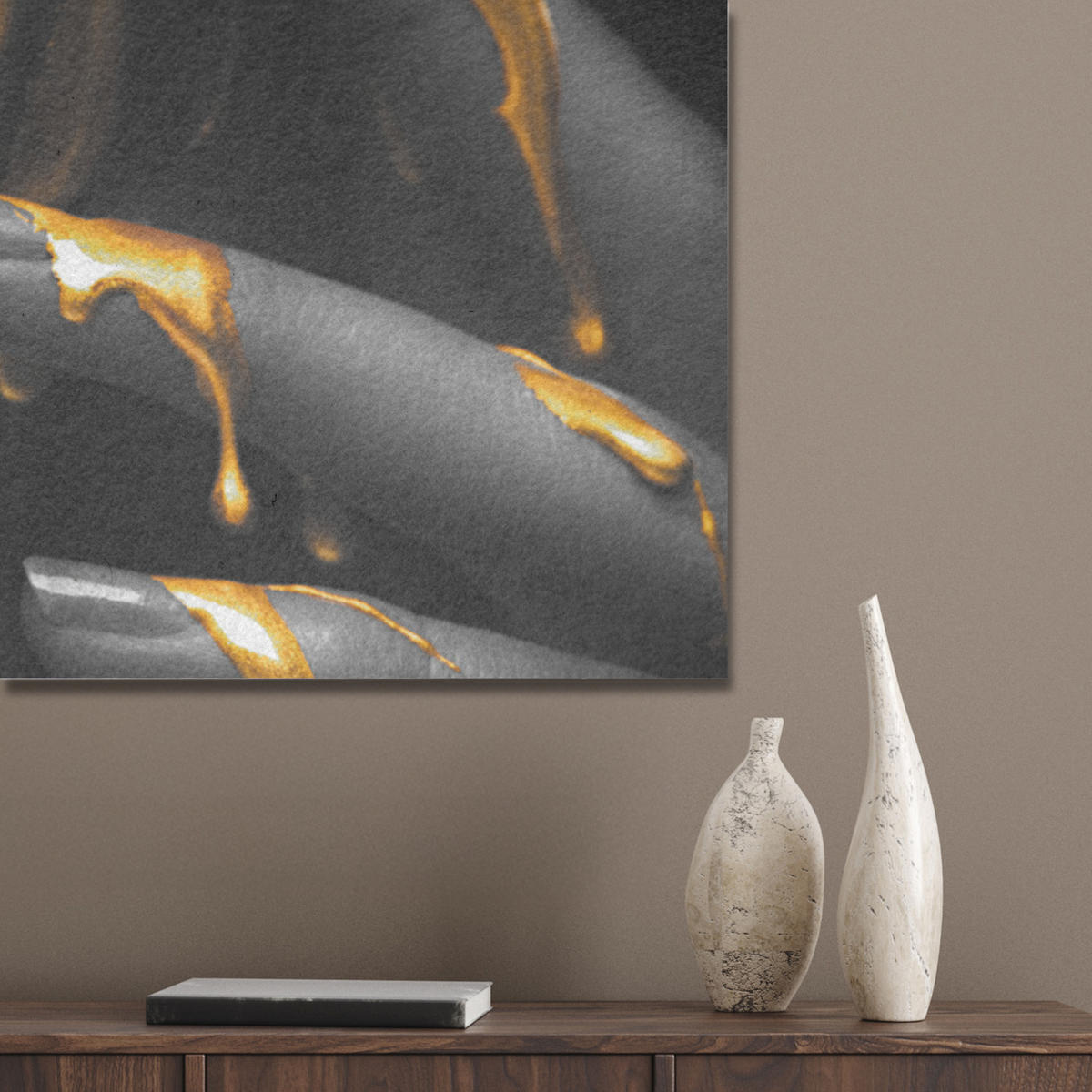 AKUSTIKPANEEL Frau - Schwarz - Gold - Gesicht - Lippen 100x70 cm - Goldfarben, Textil (100/0.9/70cm) - MuchoWow