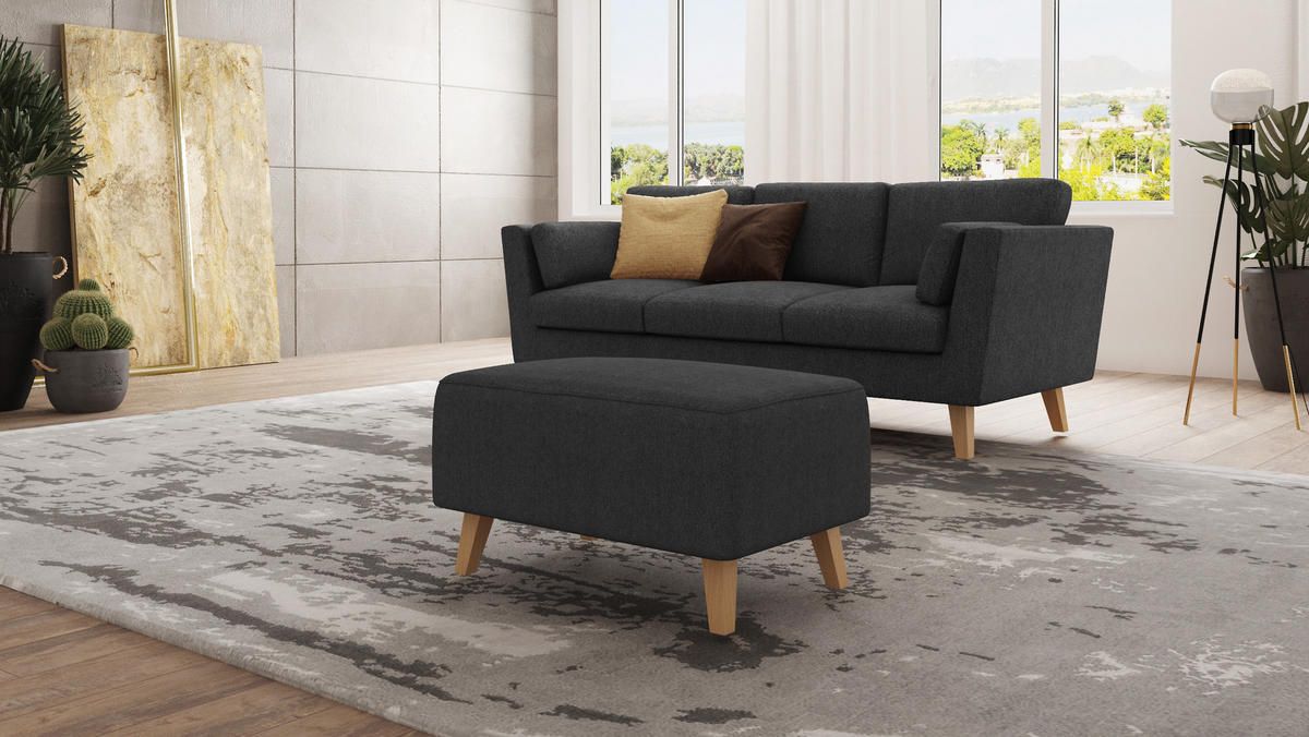 HOCKER Mario Graphit Microfaser - Graphitfarben/Naturfarben, Buchenholz/Textil (95/51/63cm) - S-Style Möbel