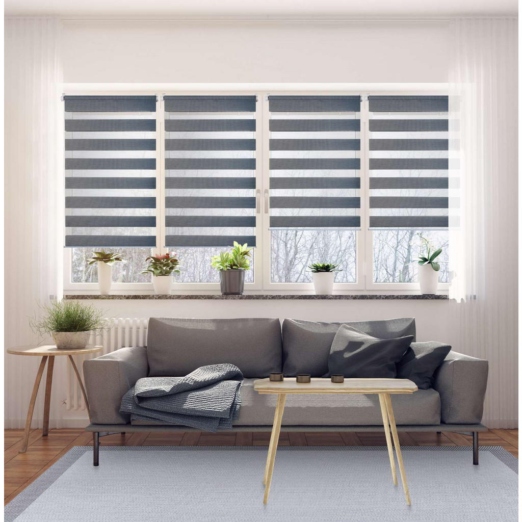 Thumbnail - Storesdeco Doppelrollo, Silber, Kunststoff, Uni, Rechteckig, 45x180 cm, CE, Wohntextilien, Rollos & Jalousien, Rollos, D...