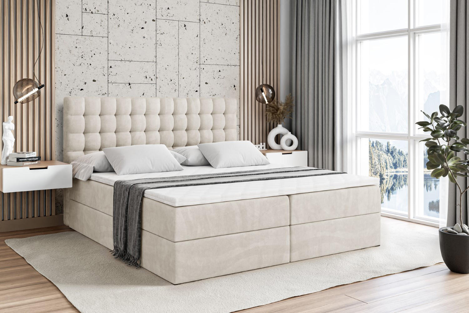 Thumbnail - Altdecor Boxbett, Ecru, Holzwerkstoff, Höhe ca. 20 cm, 160x200 cm, Schlafzimmer, Betten, Boxspringbetten