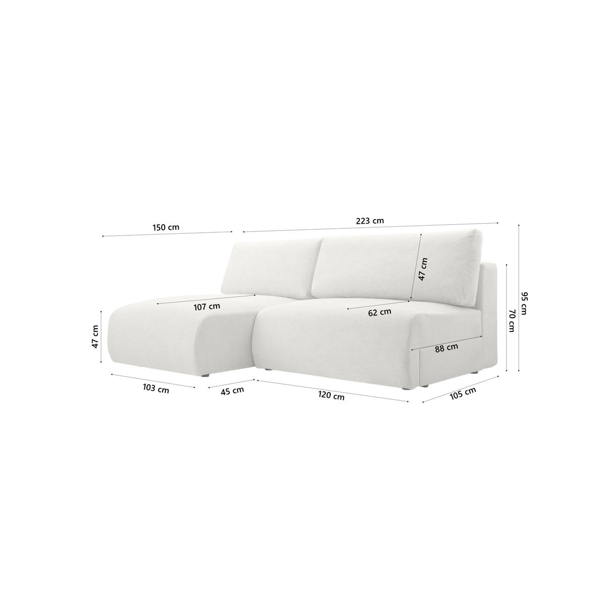 ECKSOFA Ripley mit Schlaffunktion, Wei� - Weiß, Textil (223/150cm) - Fedve