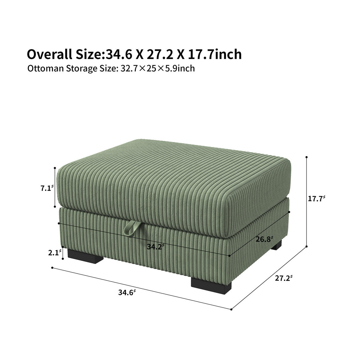 SITZHOCKER Schiefergra Mit Stauraum 69x88x45 Cm Fußbank - Grün, Holz (69/45/88cm)