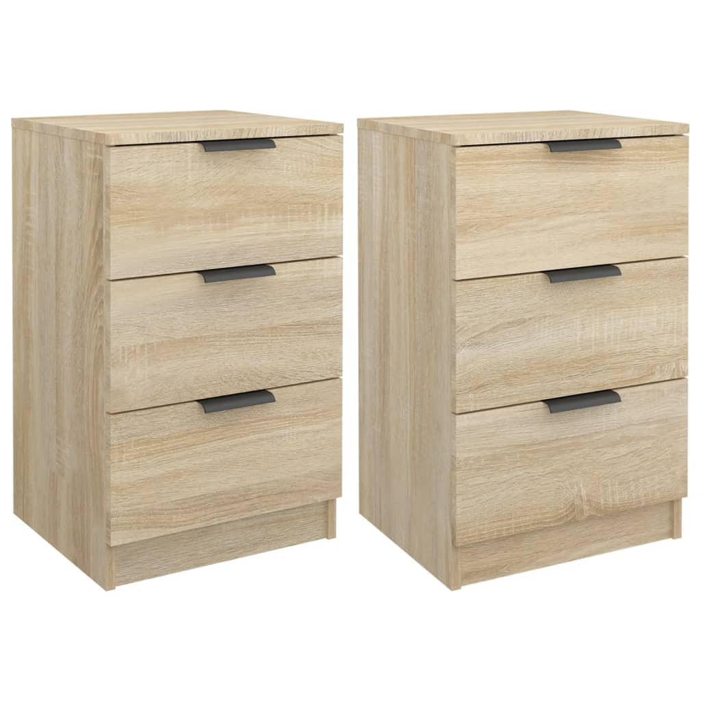NACHTTISCH 2-teilig mit 3 Schubladen 40/36/65 cm in Sonoma-Eiche Dekor - Schwarz/Sonoma Eiche, Holz (40/65/36cm) - vidaXL